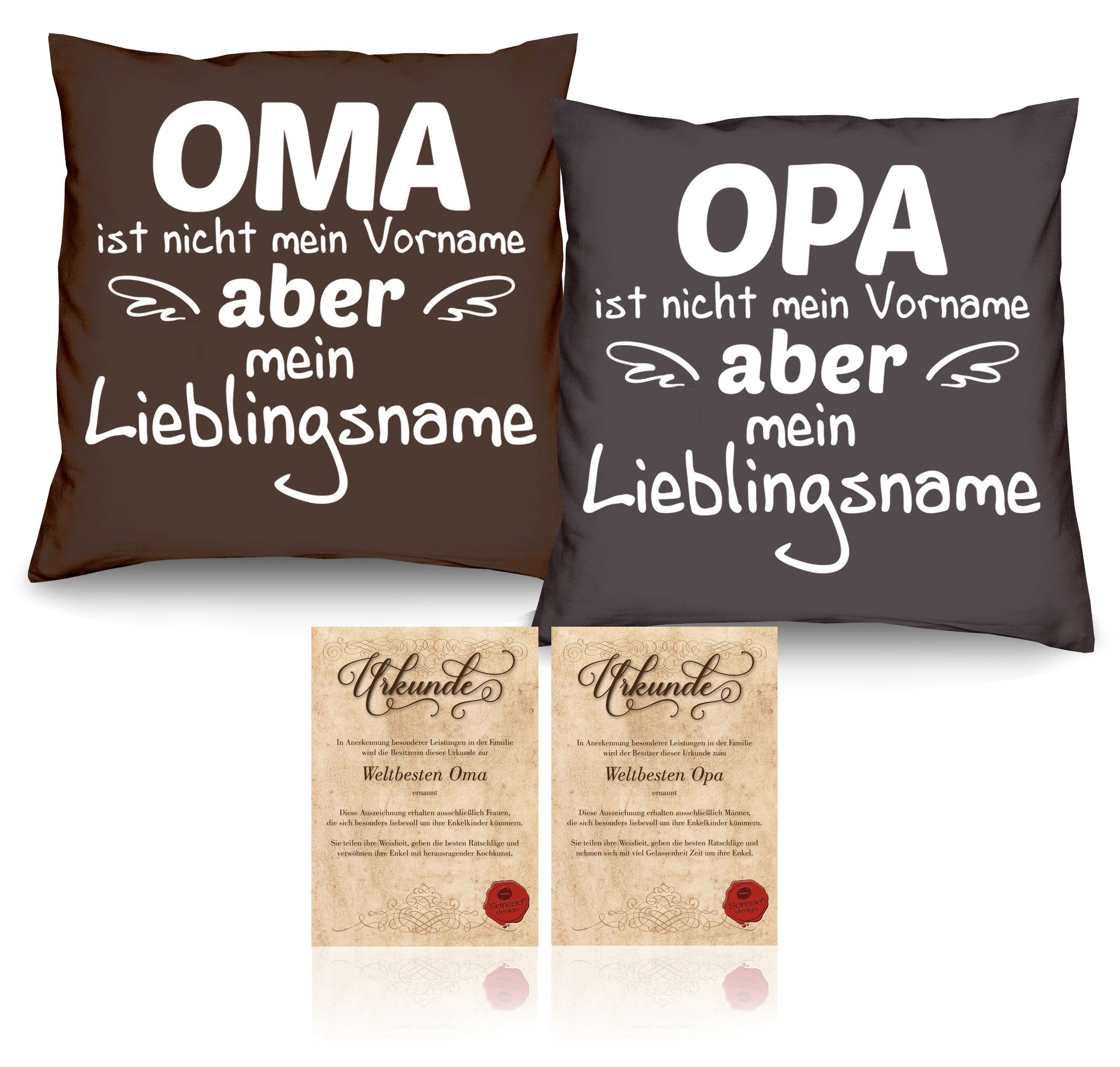 Soreso® Dekokissen (Made in Deutschland) Muttertagsgeschenk Vatertagsgeschenk, Dekoratives Baumwoll Kissen, Deko-Kissen mit Füllung, Zierkissen mit Bezug, Sofakissen, Wohnzimmer, Schlafzimmer, Küche, Kissenhülle 40x40cm, Oma & Opa Geschenk, Langlebiger Druck, Waschechte Farben anthrazit