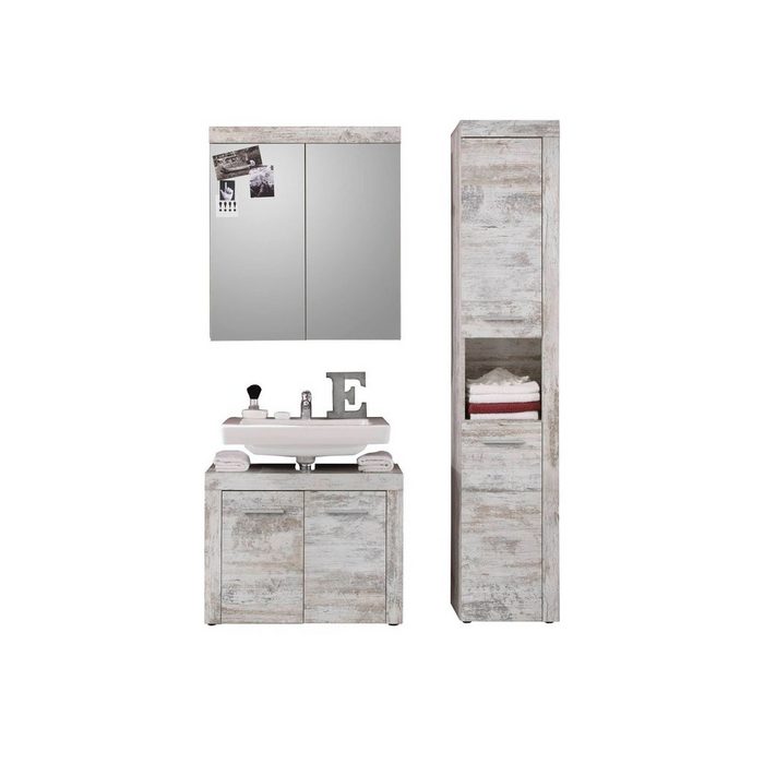 ebuy24 Badezimmer-Set CancunBoom Badmöbelset mit Bad Spiegelschrank weiß