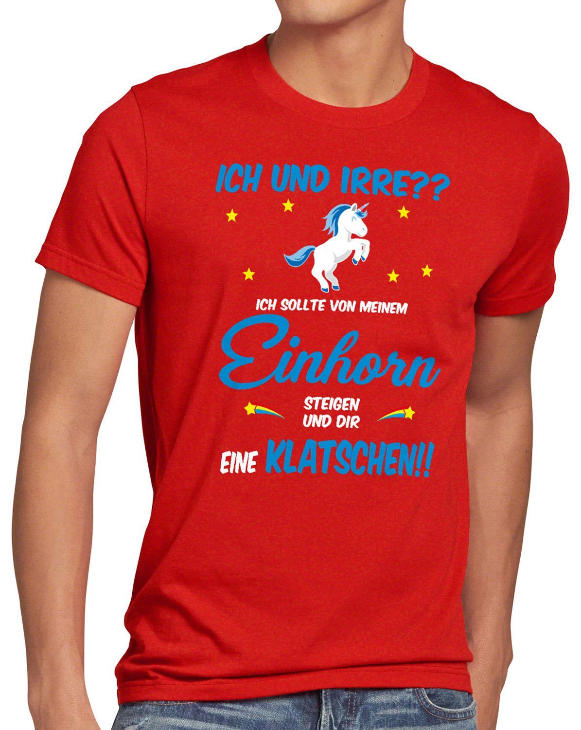 Einhorn Print-Shirt ICH IRRE? style3 T-Shirt absteigen klatschen Spruch rot Herren Fun und Einhörner