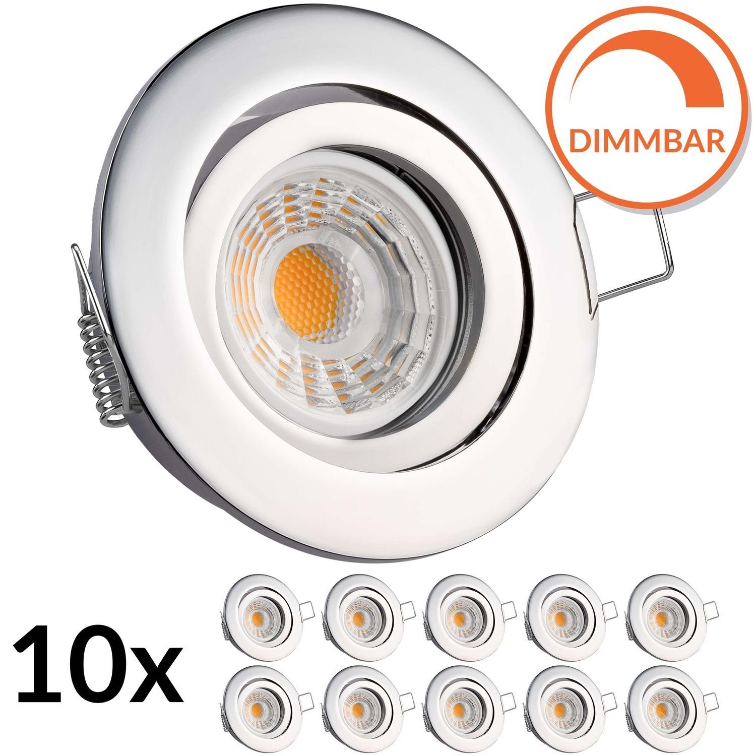 LEDANDO LED Einbaustrahler 10er LED Einbaustrahler Set Chrom mit LED GU10 Markenstrahler von LEDA