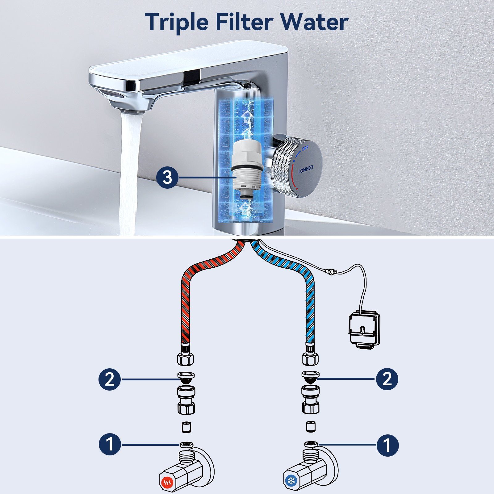Automatik Sensor Waschtischarmatur Waschbecken Infrarot Wasserhahn Mischbatterie IR Lonheo Silber