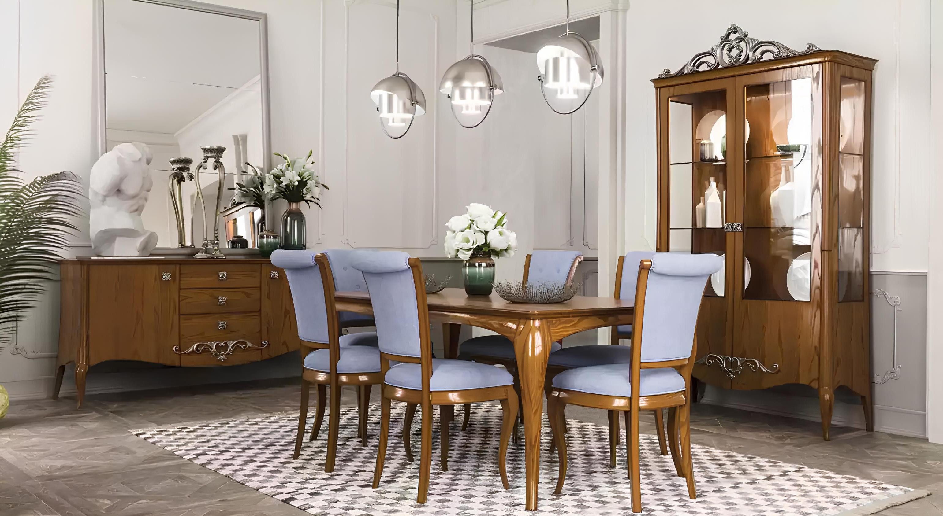 Xlmoebel Sideboard Luxuriöses Esszimmer-Set aus Holz mit elegantem Tisch und Stühlen (Esszimmer-Set, Set 9 tlg. (Esstisch + 6x Stühle + Sideboard + Vitrine), Hergestellt in Europa