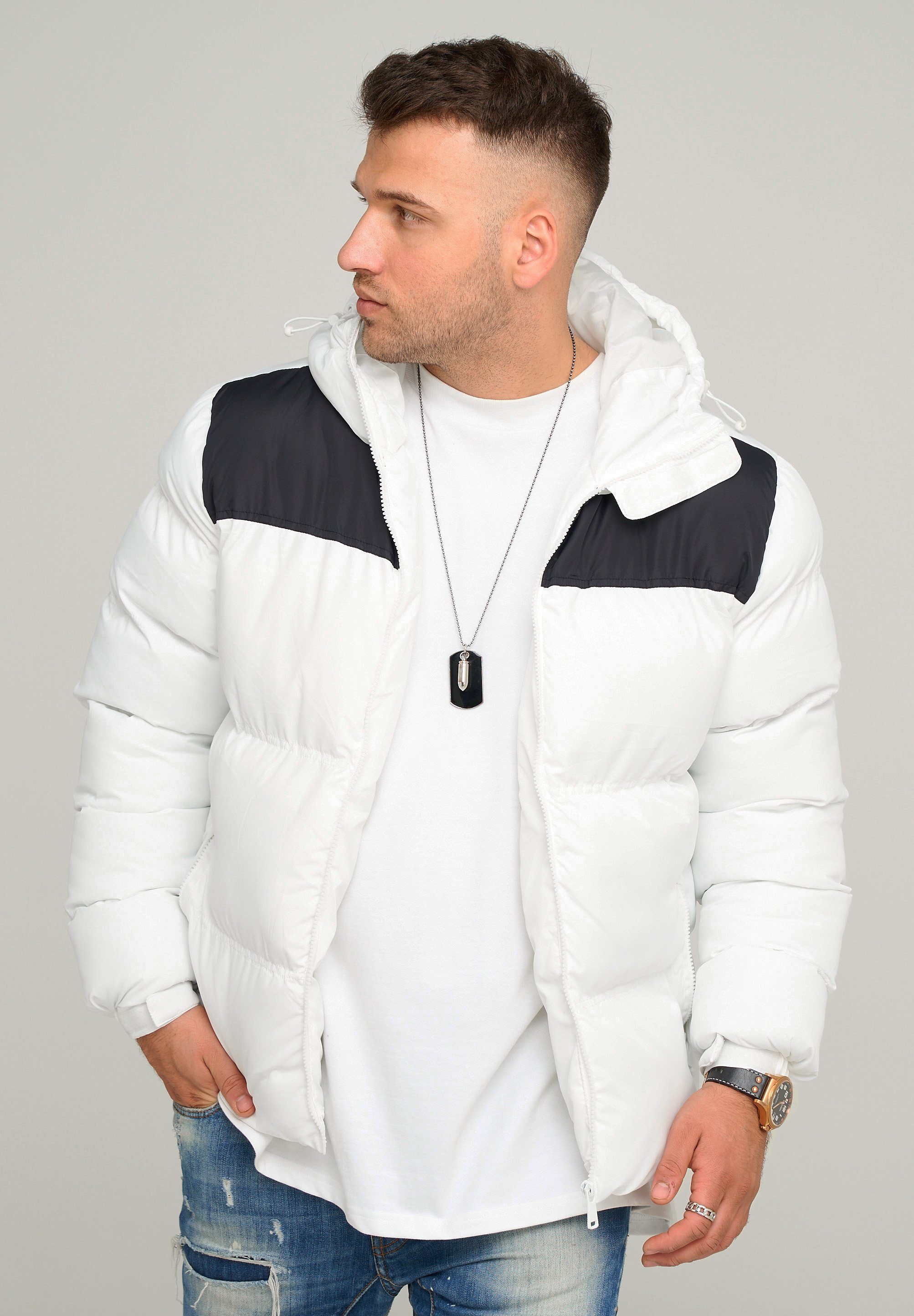 behype BHROLLIN-PANEL Kapuze Steppjacke mit weiß