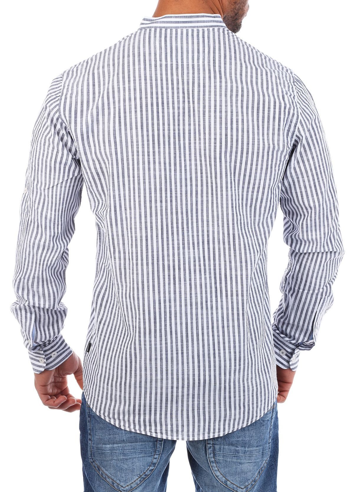 CARISMA Langarmhemd Herren Baumwoll Leinen Mix Hemd 8455 Regular Langarm Stehkragen Gestreift
