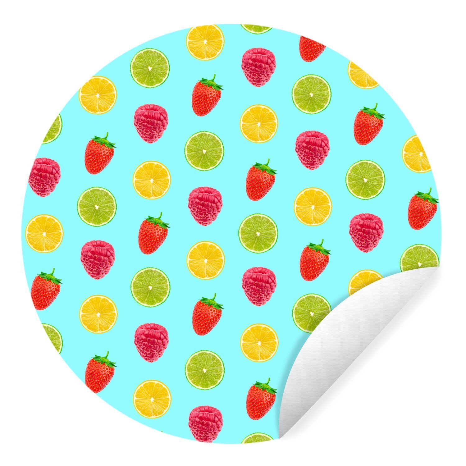 MuchoWow Wandsticker Obst - Muster - Farbe (1 St), Tapetenkreis für Kinderzimmer, Tapetenaufkleber, Rund, Wohnzimmer