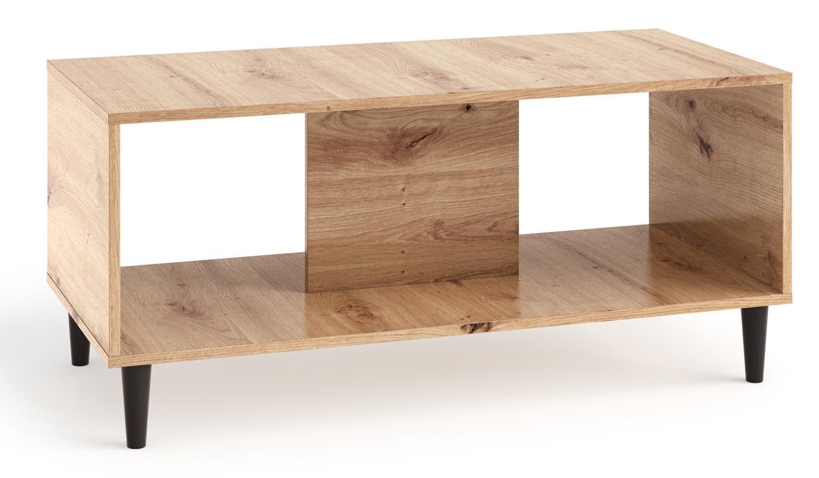 Beautysofa Couchtisch LOTTI Moderner Wohnzimmertisch im Loft-Stil (Kaffeetisch mit Holzbeinen und offenem Stauraum, Tisch in Eiche Artisan), Loft-Stil