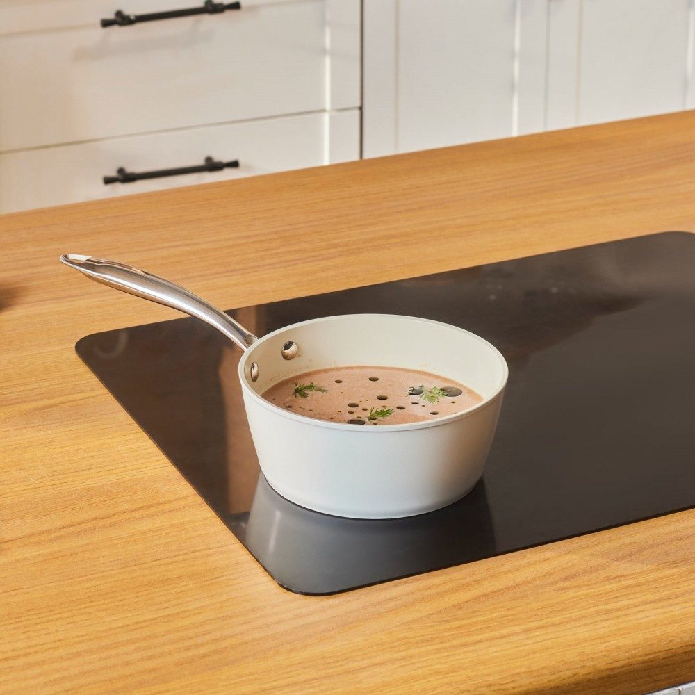 Karaca Topf-Set Swiss Crystal Almond Cream Stielkasserolle mit Edelstahlgriff 18 cm