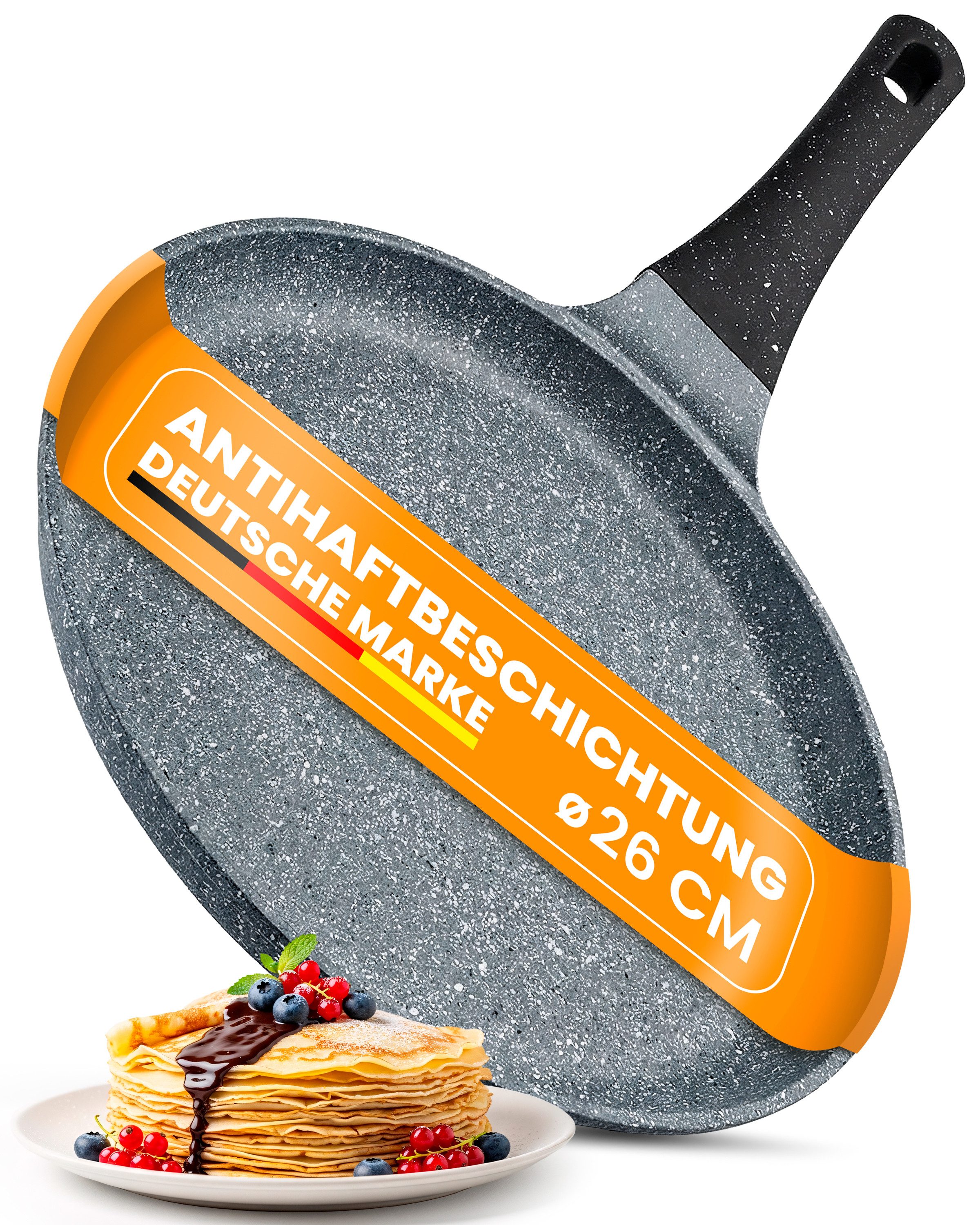 EUROHOME Bratpfanne Aluminiumguss Crêpespfanne - Pfanne Induktion für alle Herdarten, Druckguss (1-tlg., Pfanne Ø26 cm, induktionsgeeignet), Crepespfanne Induktion Antihaftbeschichtung