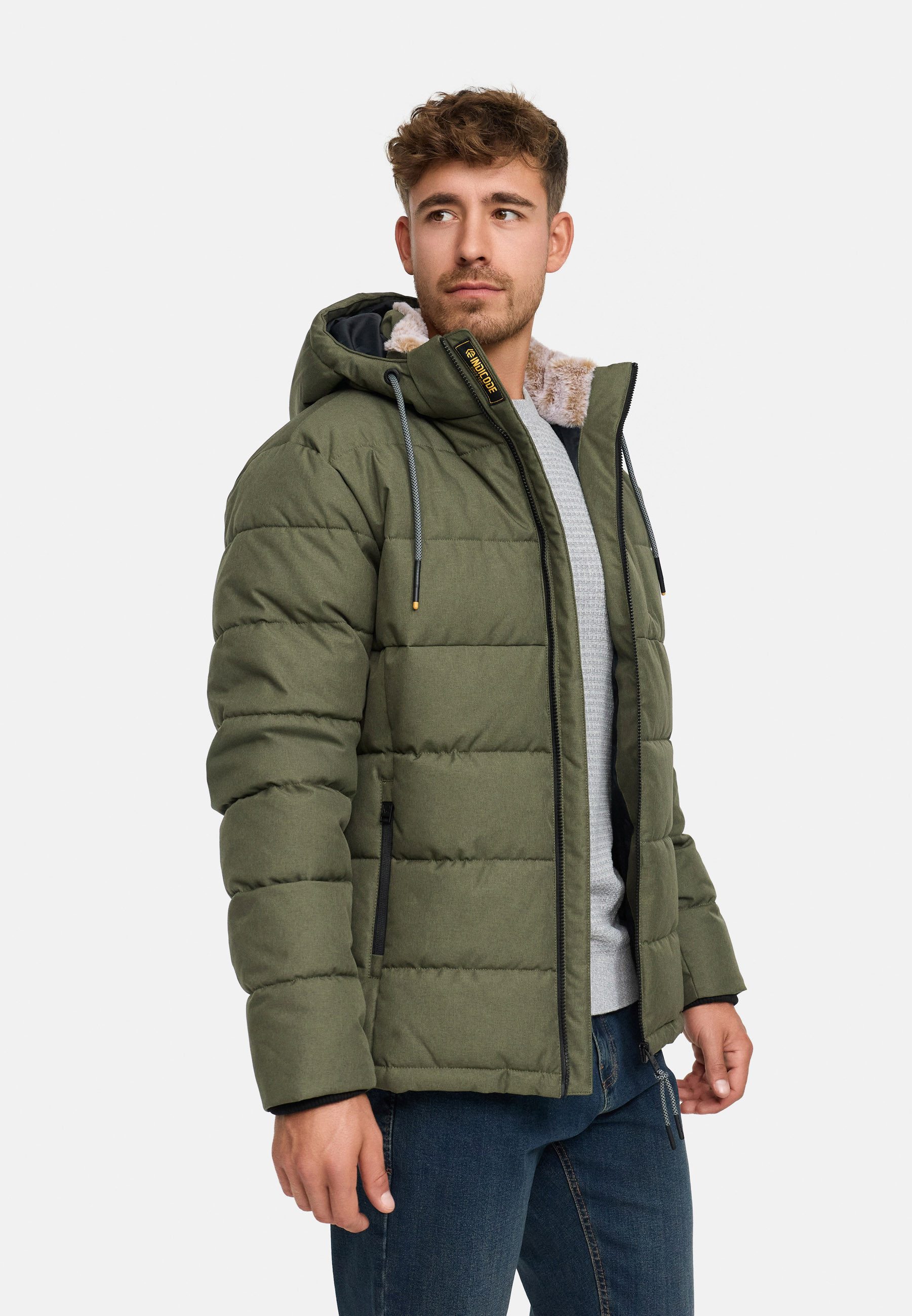 Indicode Winterjacke Herren INHebero Jacke Winter Herrenjacke Wattierte Steppjacke mit Kapuze und Reißverschluss
