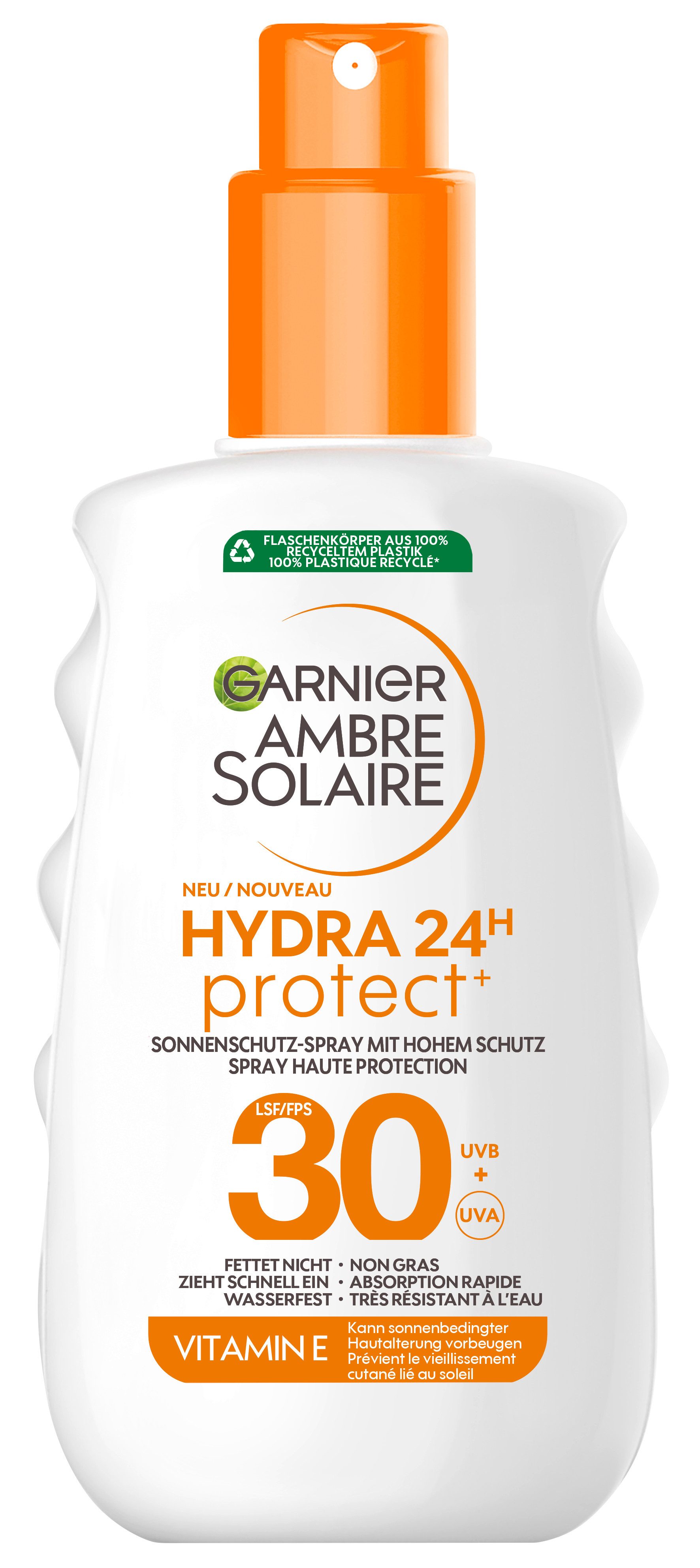 GARNIER Sonnenschutzspray AMBRE SOLAIRE HYDRA 24H PROTECT+ SONNENSCHUTZ-SPRAY LSF 30, Spray-Textur, wasserfeste Formel, mit Vitamin E