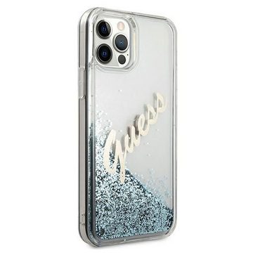 Guess Handyhülle Guess Apple iPhone 12 / 12 Pro Blau Glitter Vintage Script Glitzer Hard Case Cover Schutzhülle Etui