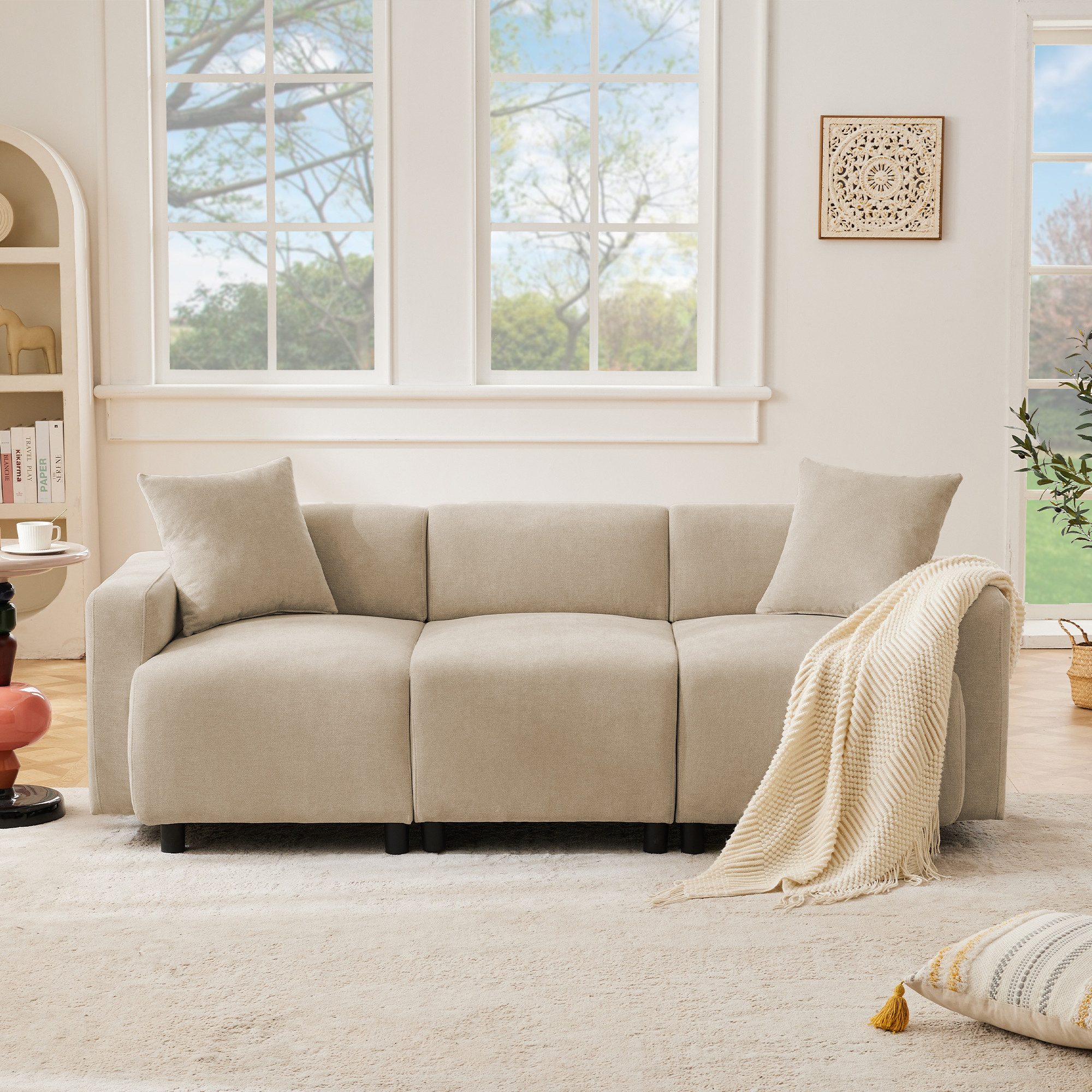 i@home 3-Sitzer Polstersofa, Sofa, 3-Sitzer-Sofa, Wohnzimmersofa, Sofa mit Dekokissen, Beige