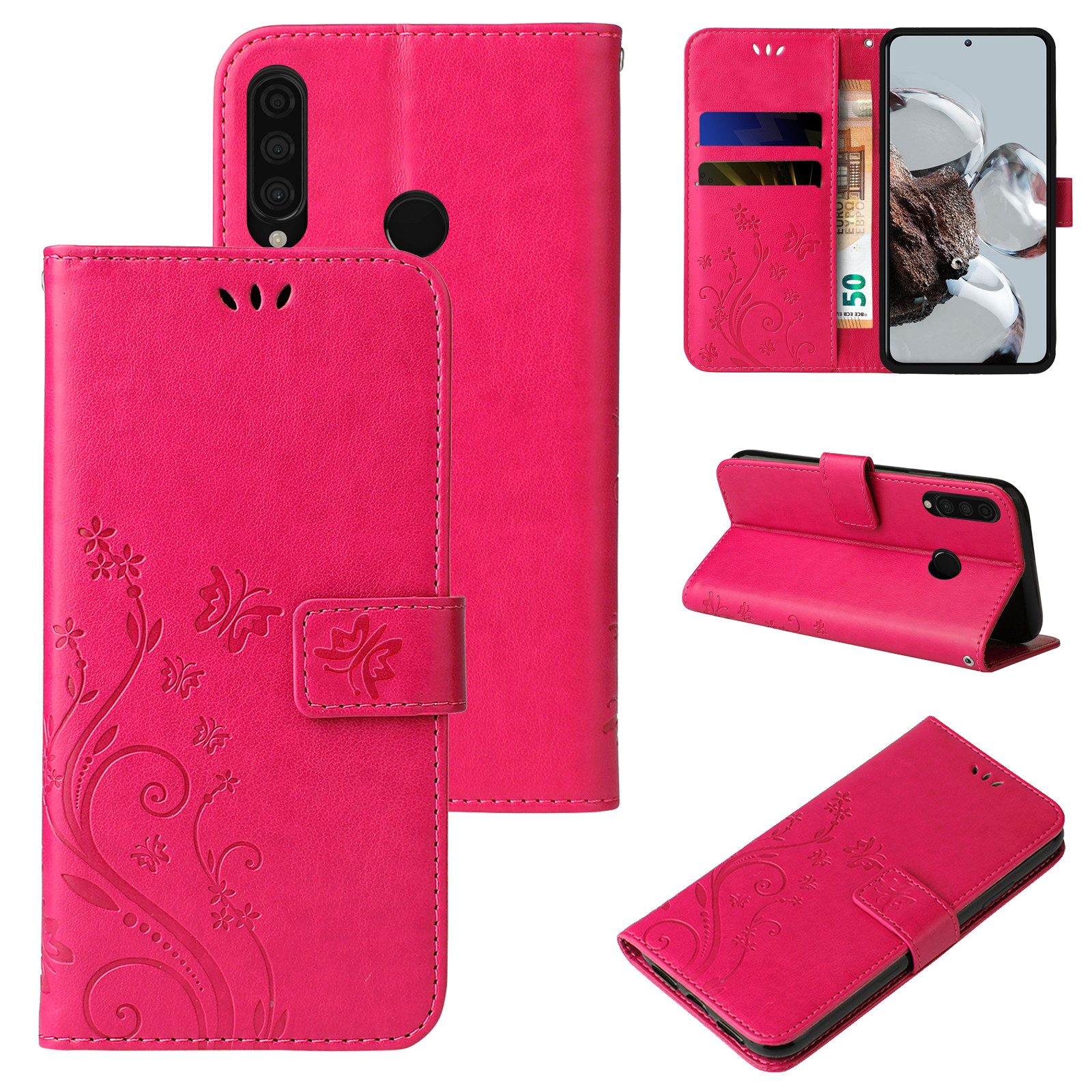 Tec-Expert Handyhülle Cover Tasche Hülle für Huawei P30 Lite 6,15 Zoll, Klapphülle Case mit Kartenfach Fliphülle aufstellbar, Motiv Blumen