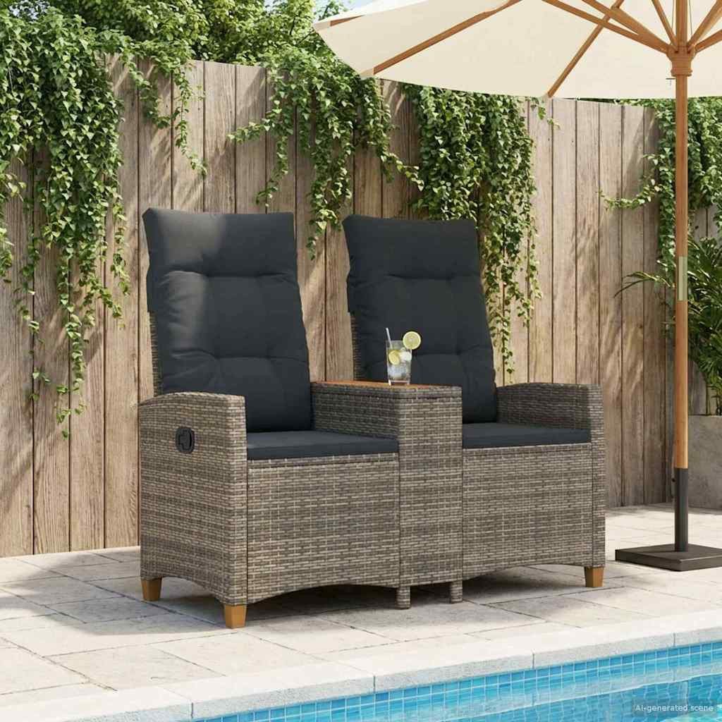 vidaXL Gartenbank Liegebank mit Tisch 2 -Seater 126 x 65 x 112 cm Poly-Rattan (1-St)