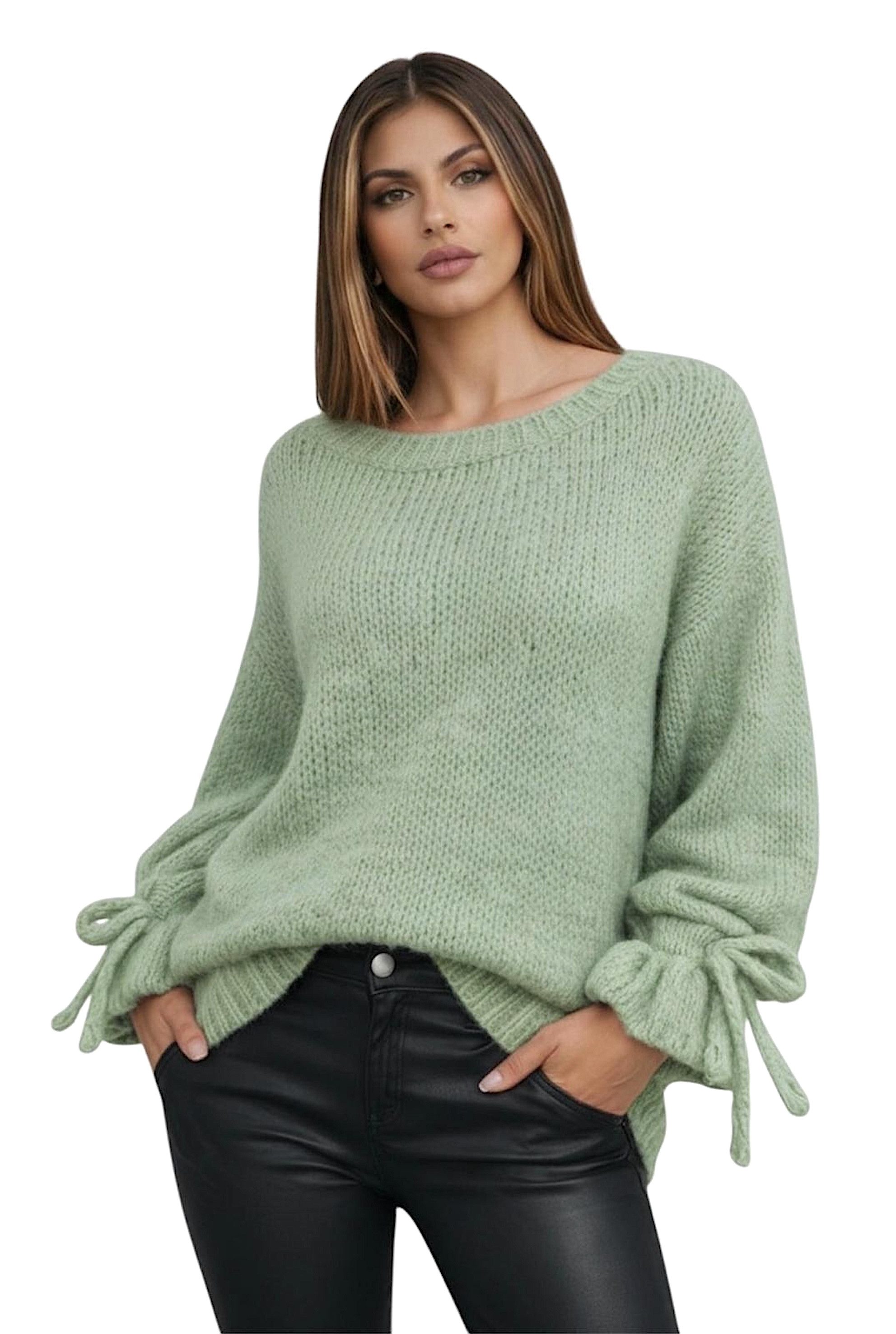 Worldclassca Strickpullover WORLDCLASSCA Oversize Strickpulllover Langarm mit Schnürärmeln Neue Kollektion - Stilvolle und gemütliche Strickmode für Damen
