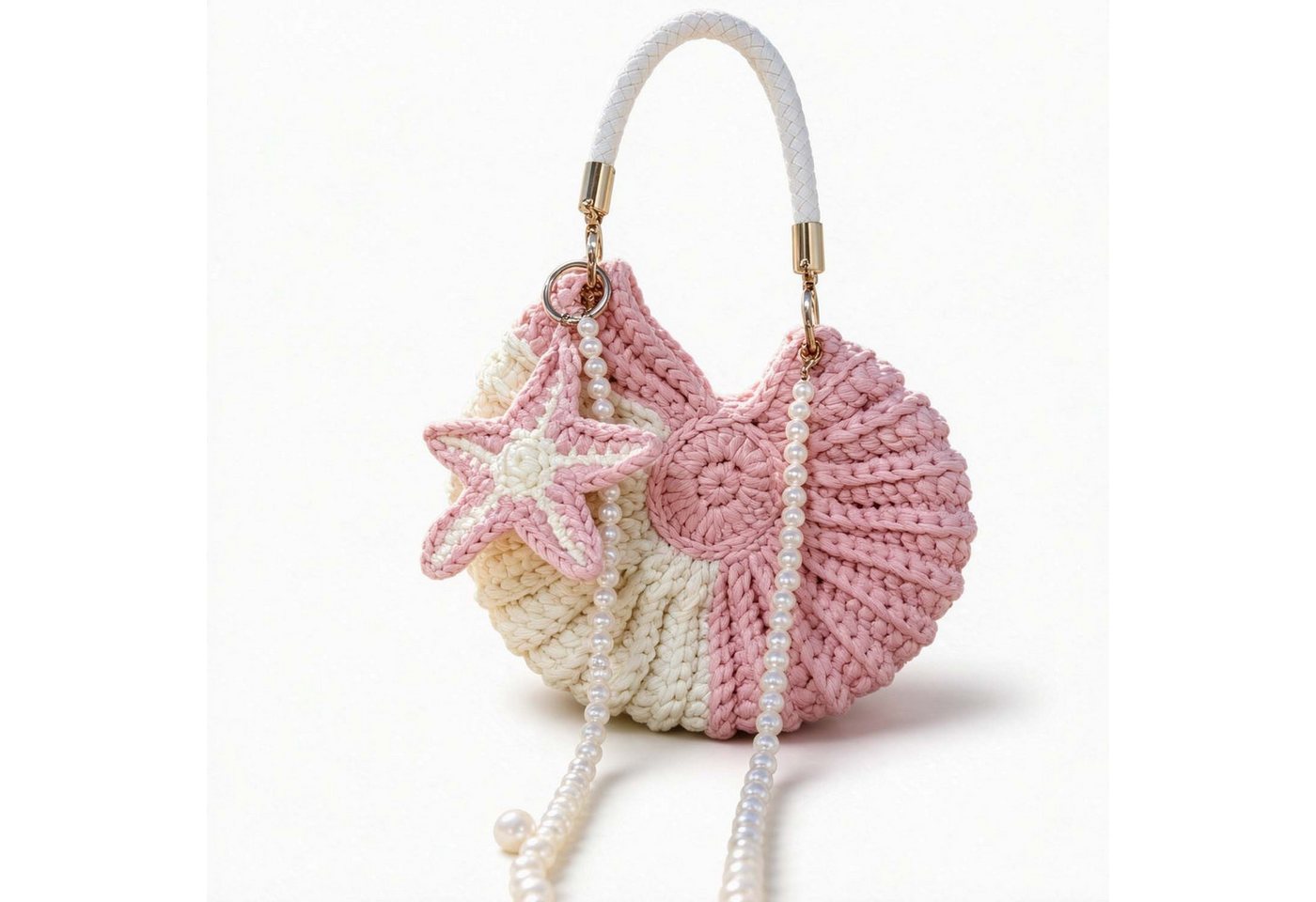 Oemmn Handtasche Handgewebte Muschel-Hobo-Tasche für Damen, gehäkelt, Sommer