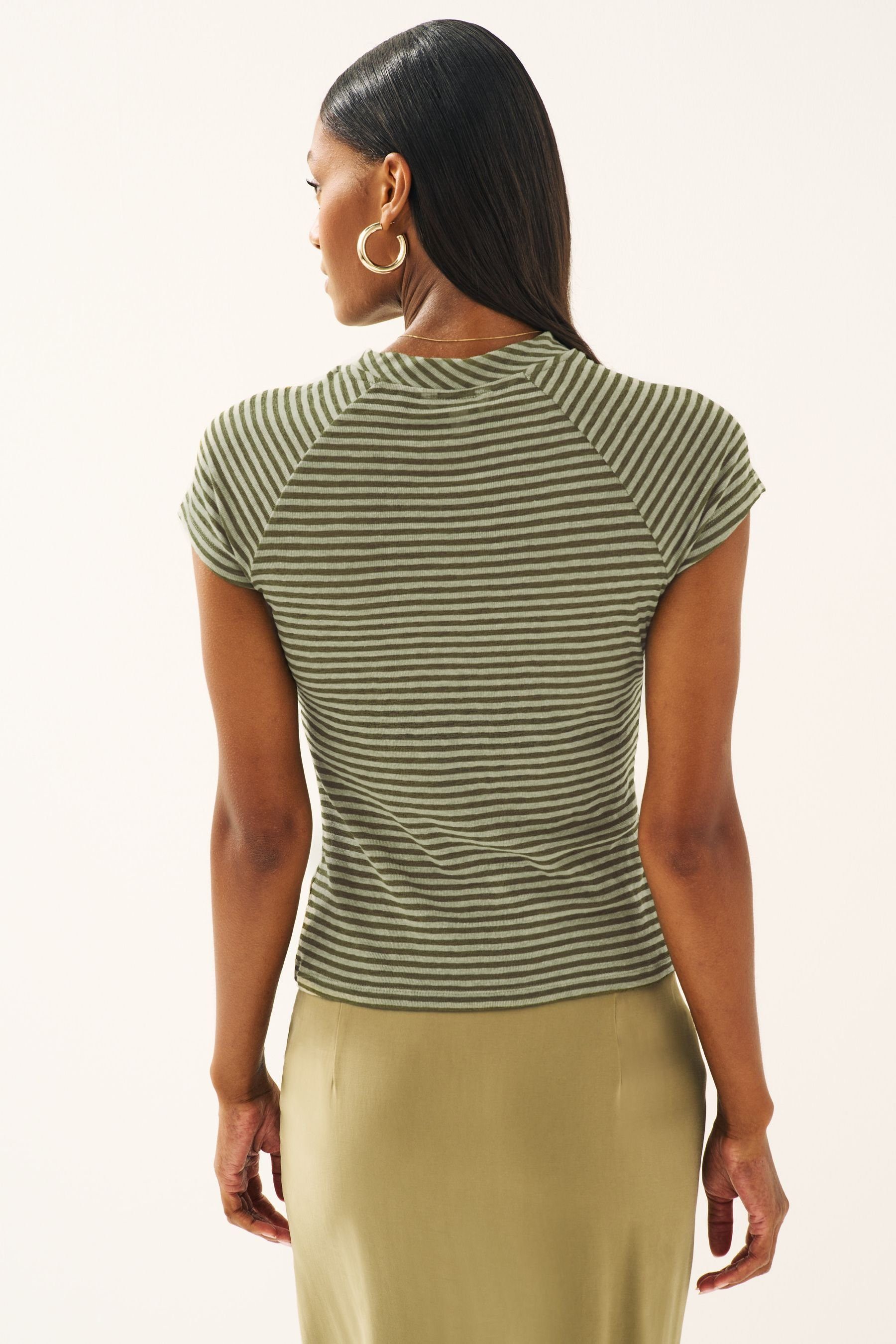 Stripe T-Shirt Kurzärmliges Green mit T-Shirt Next Raglanärmeln (1-tlg)