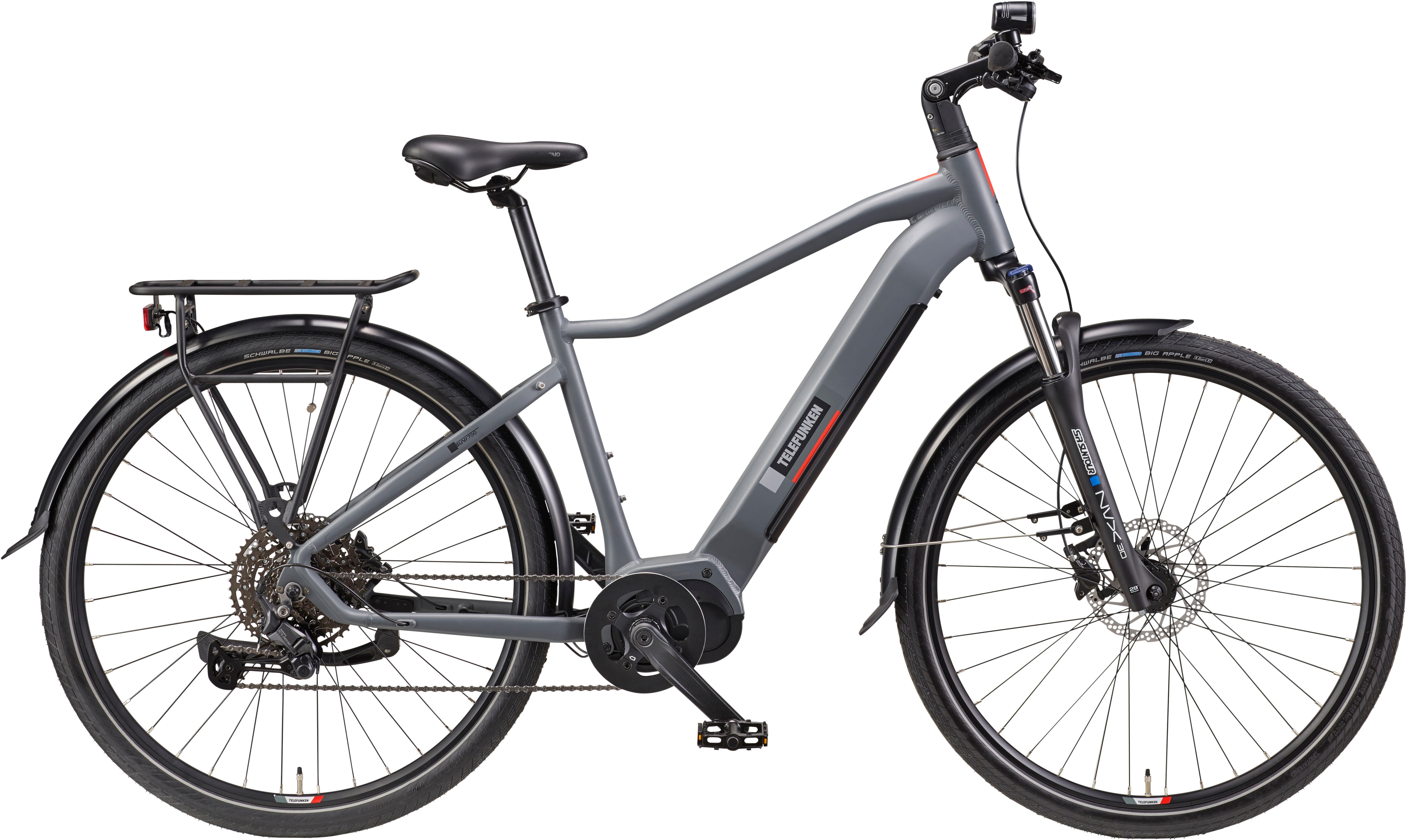 Telefunken E-Bike SUV700, 10 Gang Shimano, Kettenschaltung, Mittelmotor, 720 Wh Akku, Pedelec, Elektrofahrrad für Herren, Trekkingrad