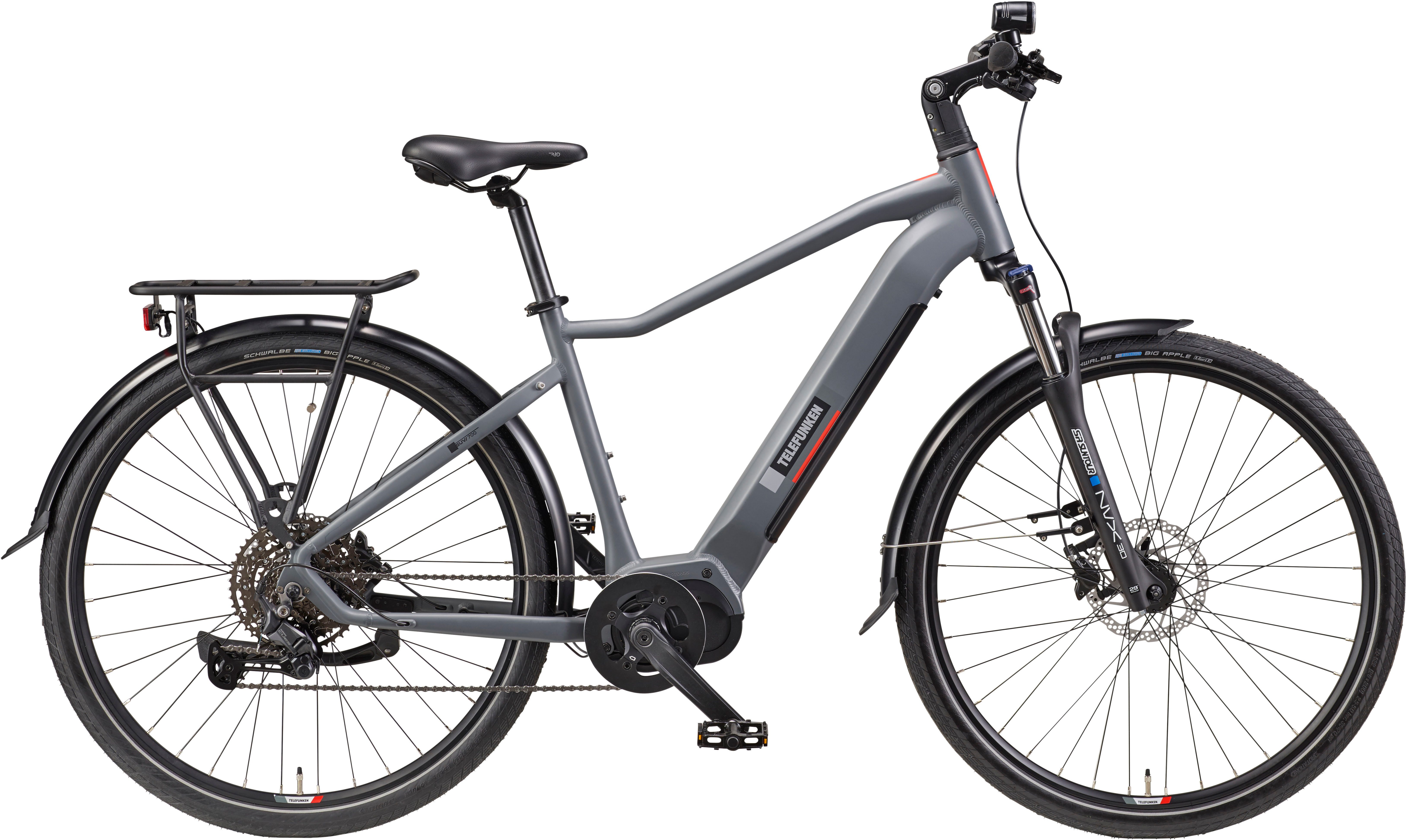 Telefunken E-Bike Cityrad SUV700, 10 Gang Shimano, Kettenschaltung, Mittelmotor, 720 Wh, (29 Zoll, Straßenzulassung, Scheibenbremsen), Pedelec, Elektrofahrrad für Herren u. Damen, Trekkingrad