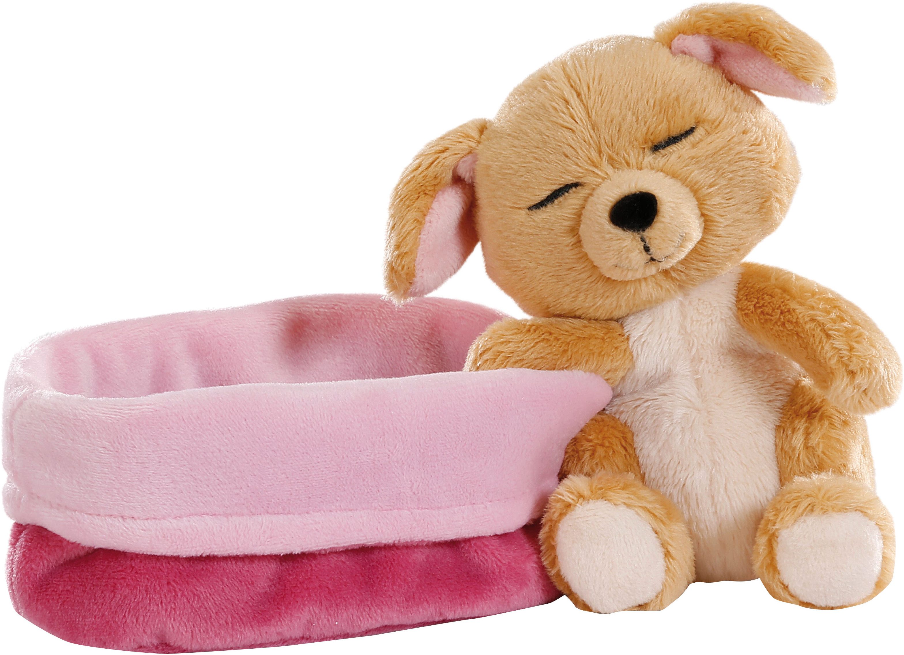 Nici Kuscheltier Sleeping Pets, Hund beige, 12 cm, im Körbchen