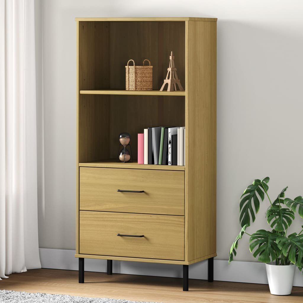 Bücherregal 2 furnicato 60x35x128,5 Braun cm OSLO Massivholz Schubladen