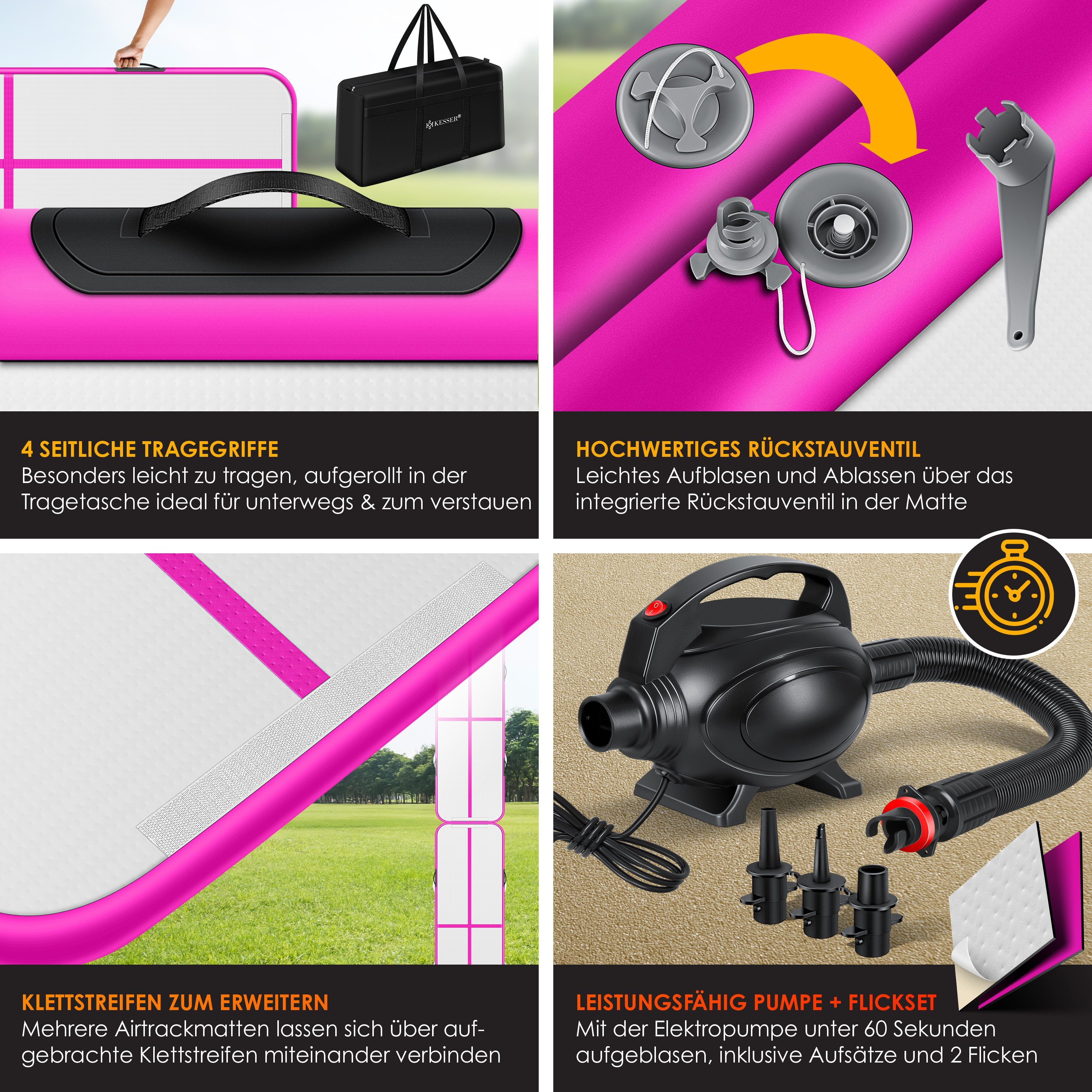 KESSER Turnmatte, Turnmatte Aufblasbar Airtrack Fitness-Matte Gymnastikmatte