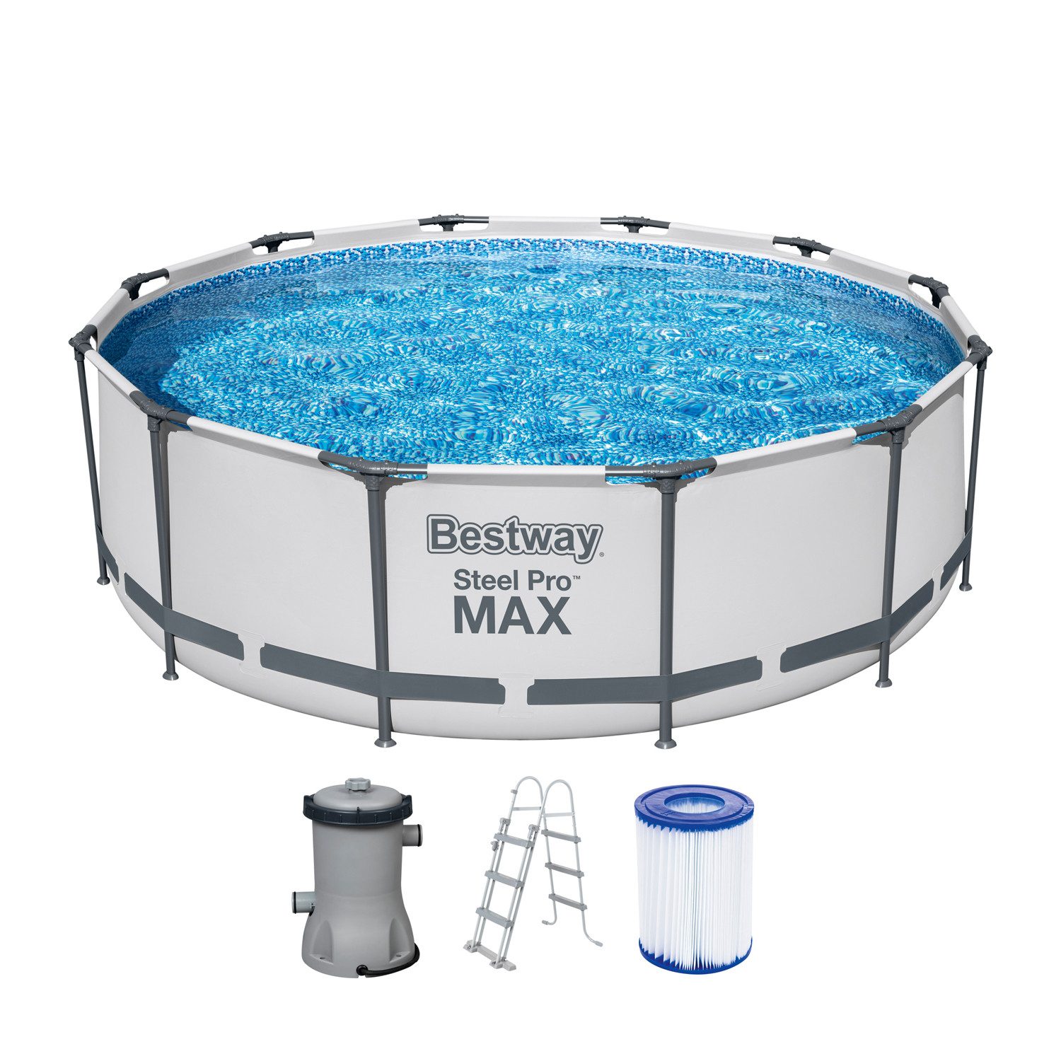 Framepool Steel Pro MAX™ Frame Pool Set mit Filterpumpe Ø 366 x 100 cm, lichtgra