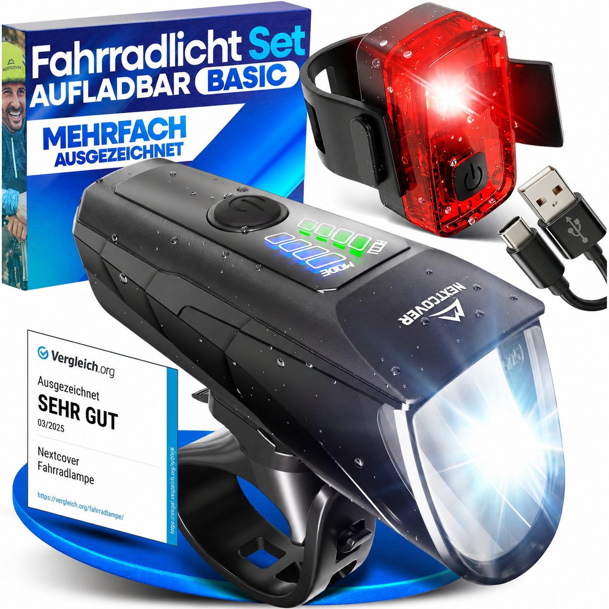 Nextcover Fahrradbeleuchtung NEXTCOVER® Fahrradlicht Set mit [LightSense] Sensor & 11h Akkulaufzeit