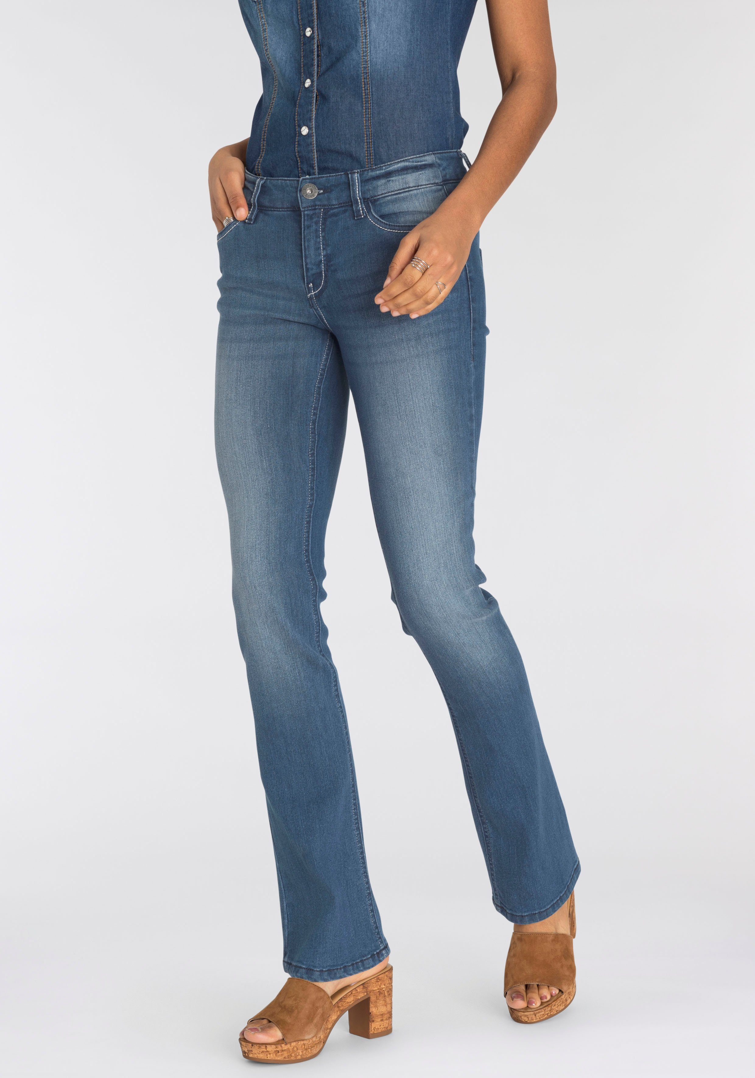 Arizona Bootcut-Jeans mit Kontrastnähten Mid Waist blue-used