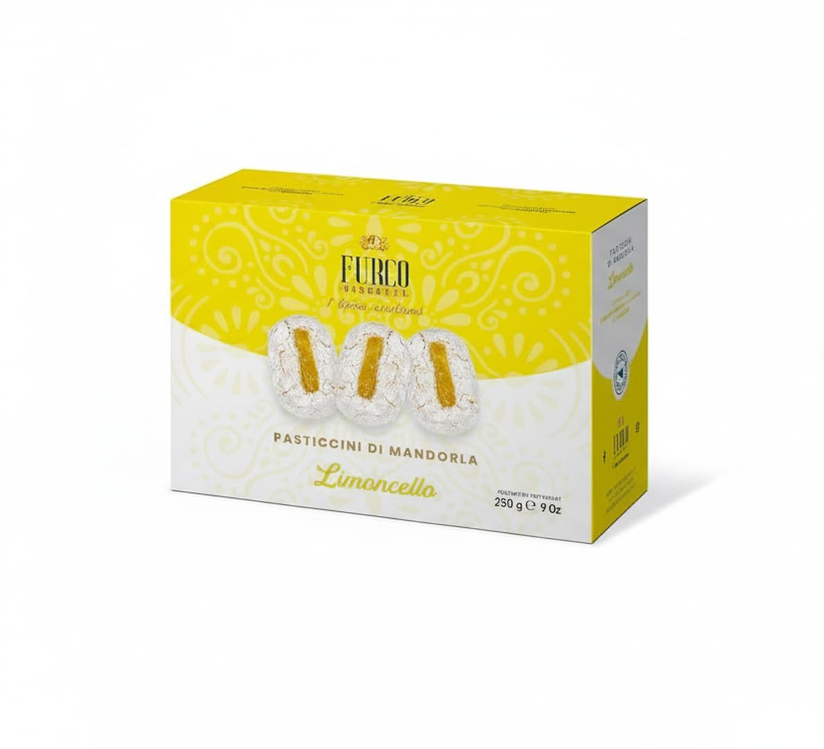 LK Trend & Style Kekse Furco Pasticcini di Mandorla Limoncello, 250 g, (Limoncello Gebäck aus der Box), sizilianisches Mandelgebäck für Espresso & Kaffee oder Tee