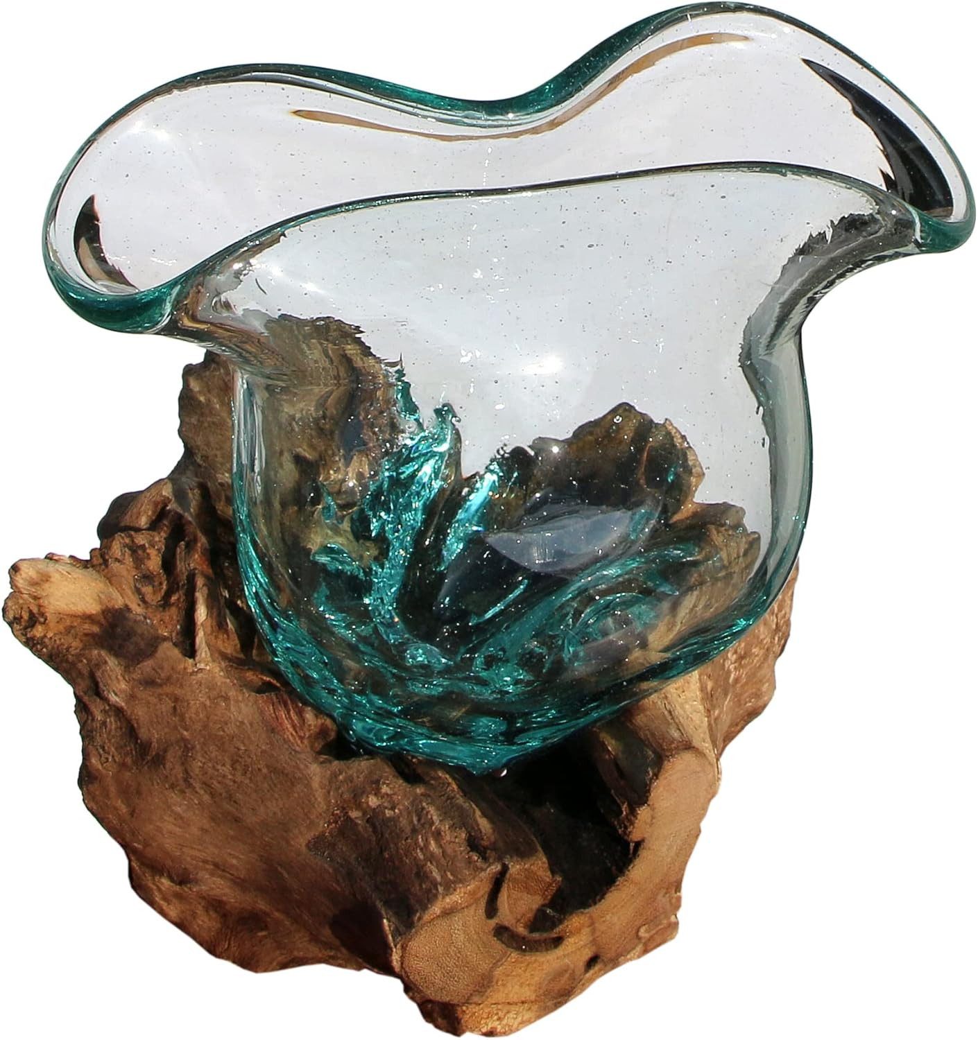 Wogeka Dekovase Glas-Vase Rimini auf Wurzelholz Kanne Teakholz Gamal Bali S günstig online kaufen