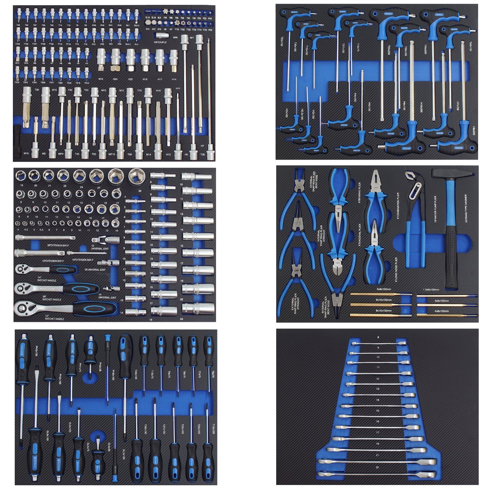 TRUTZHOLM Werkzeugset Profi Werkstattwagen Einlagen blau Werkzeugeinlagen 520x400mm bestückt, (Set) | Werkzeug-Sets