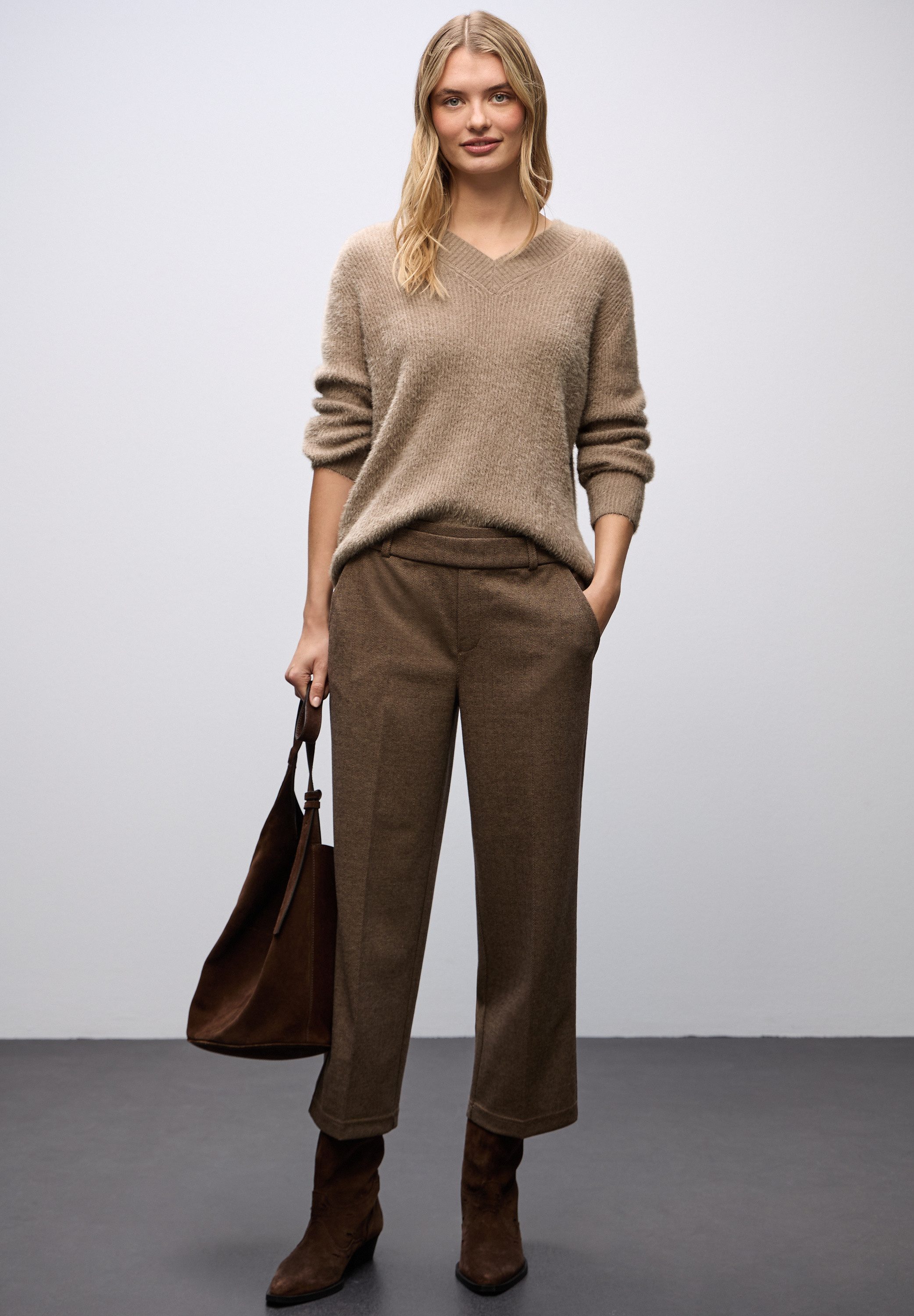 STREET ONE V-Ausschnitt-Pullover mit Rippbündchen