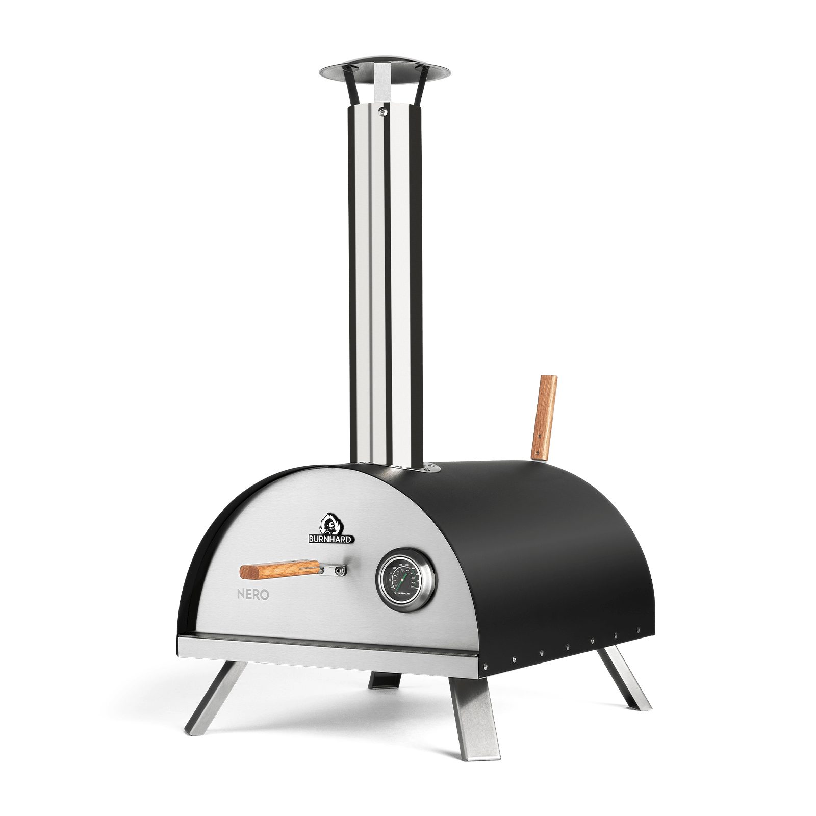 BURNHARD® Gas-Pizzaofen Outdoor NERO, 500°C - Holzofen für den Garten aus Edelstahl inkl. Pizzaschieber