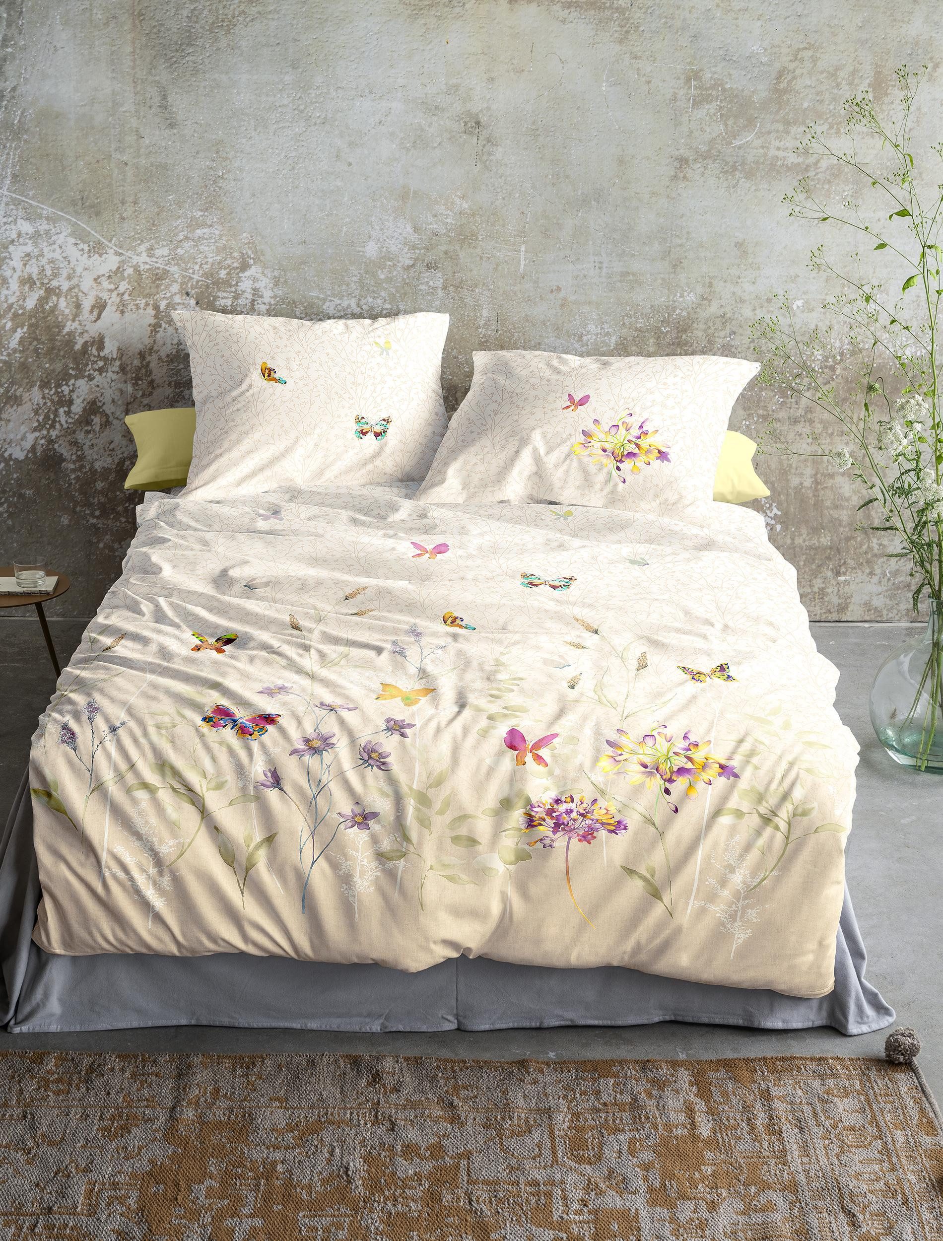 Irisette Bettwäsche Irisette Wave Mako-Satin Bettwäsche 135x200 Schmetterlinge Blumenwiese, Mako-Satin, 2 teilig, bügelleicht und hautsympathisch – Bild 3 von 4