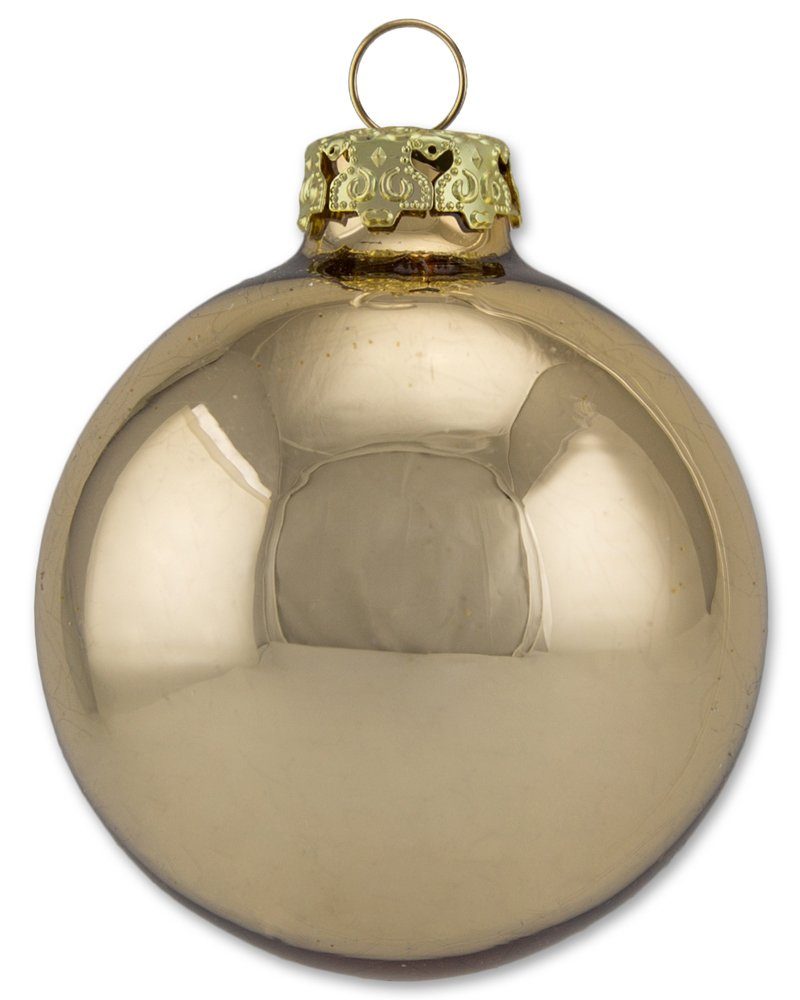 Thüringer Glasdesign Weihnachtsbaumkugel Gold mit Glitzer Dekor Kerzen Motiv - Christbaumkugeln aus Glas (12 St), aus Glas