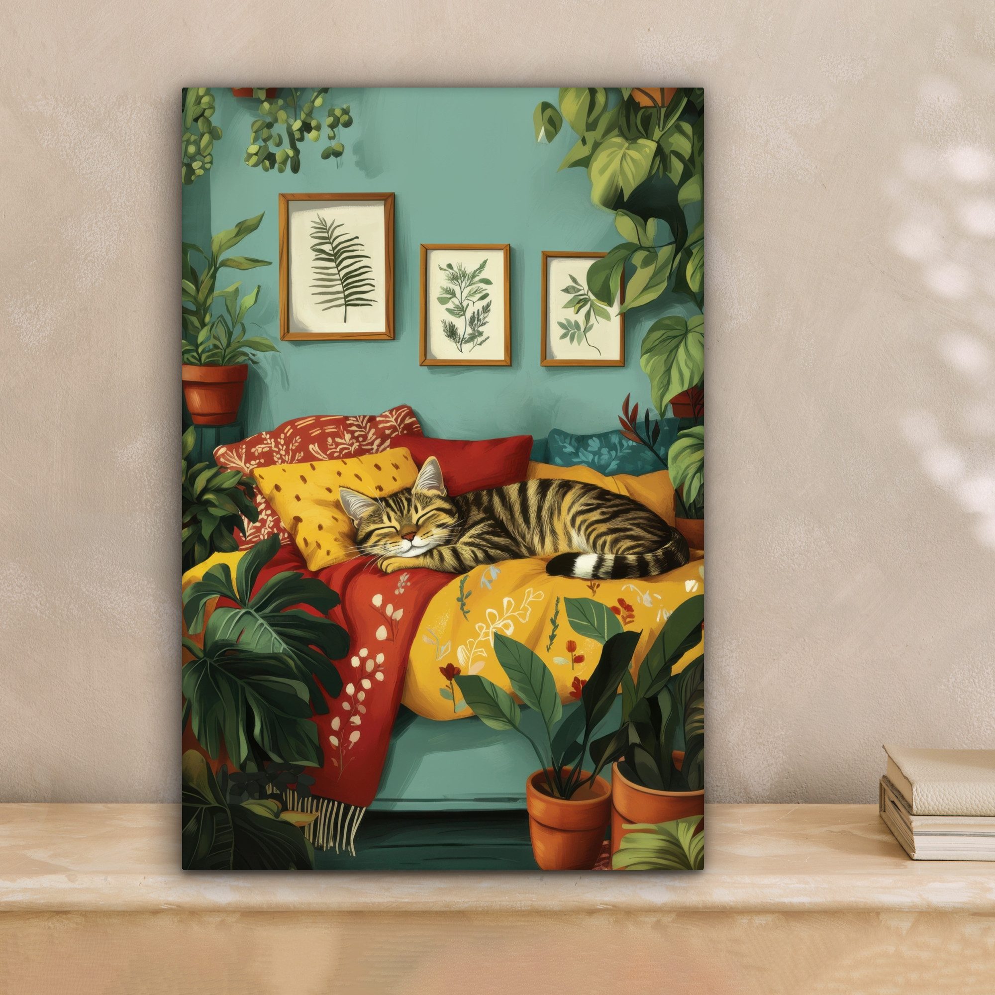 OneMillionCanvasses® Leinwandbild Katze - Pflanzen - Grün, Fotodruck (1 St) günstig online kaufen