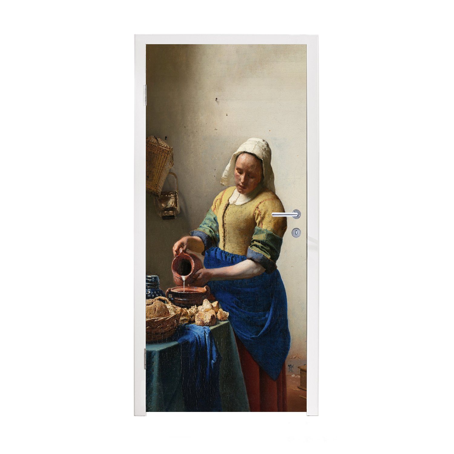 MuchoWow Türtapete Das Milchmädchen - Vermeer - St), (1 cm Alte Tür, bedruckt, für Meister, 75x205 Fototapete Türaufkleber, Matt