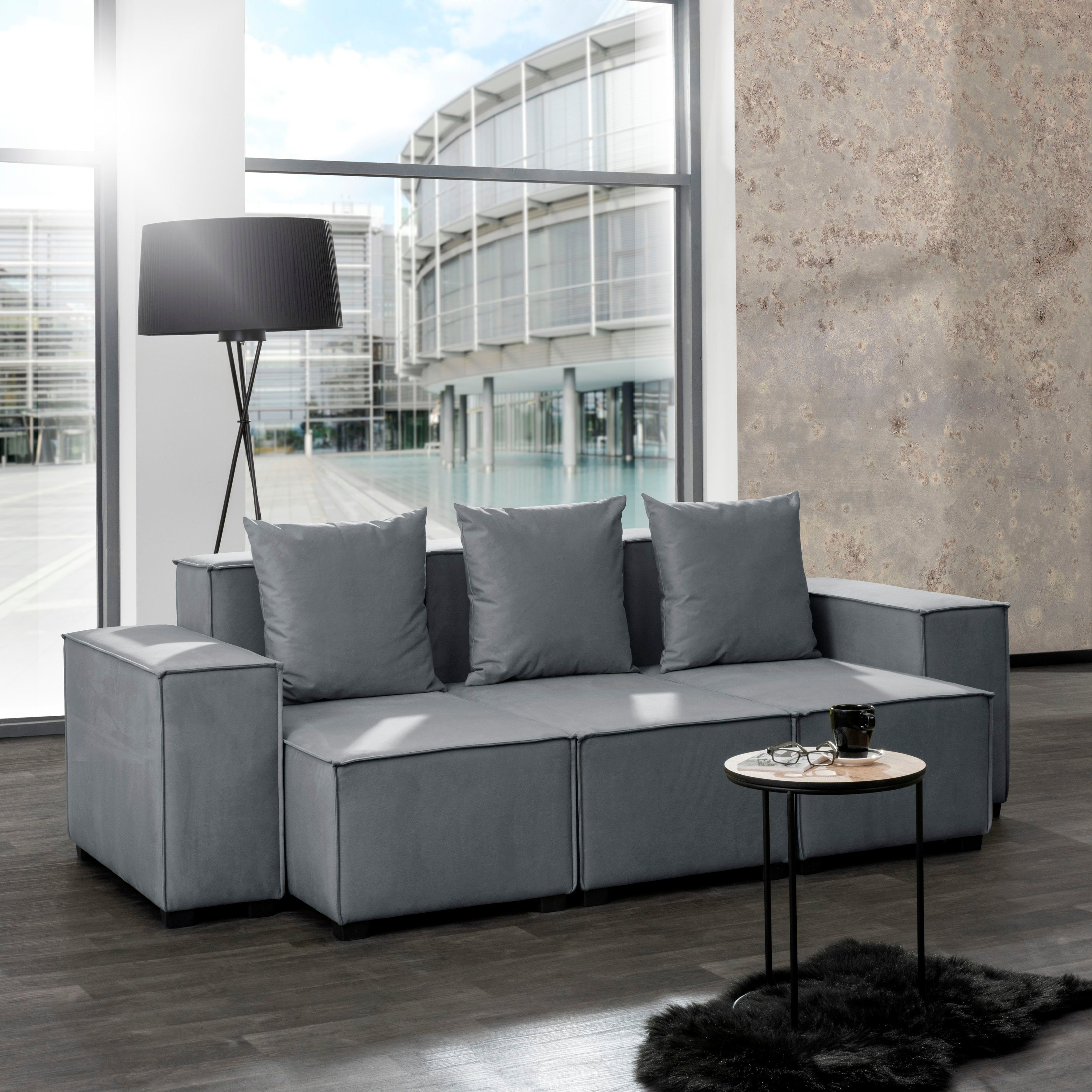Set, Sitz-Elementen, 3 inklusive grau Sofa-Set Winzer® 02 8 aus Zierkissen, Wohnlandschaft MOVE, Max kombinierbar