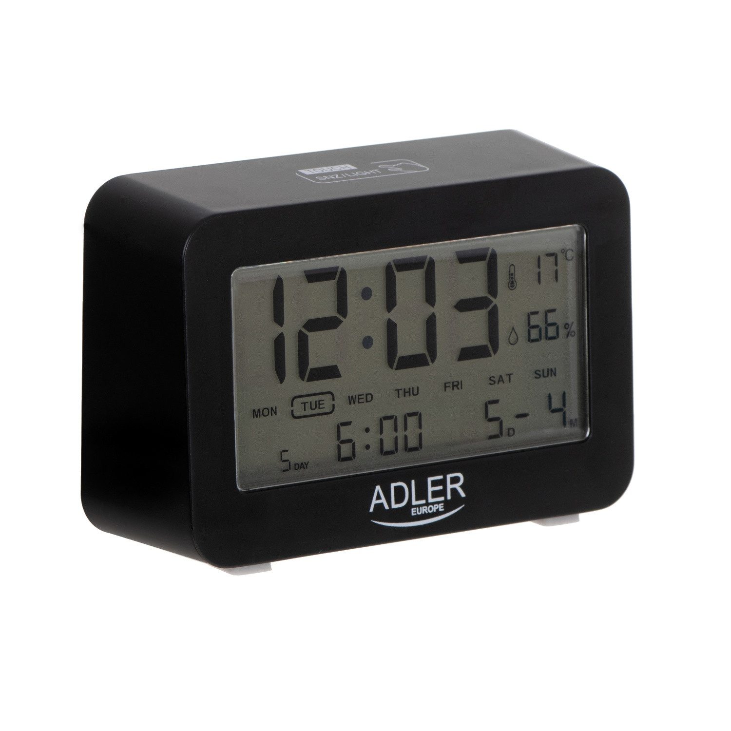 Adler Tischuhr AD 1196 mit Weckfunktion, Temperatur- und Luftfeuchtigkeitsanzeige