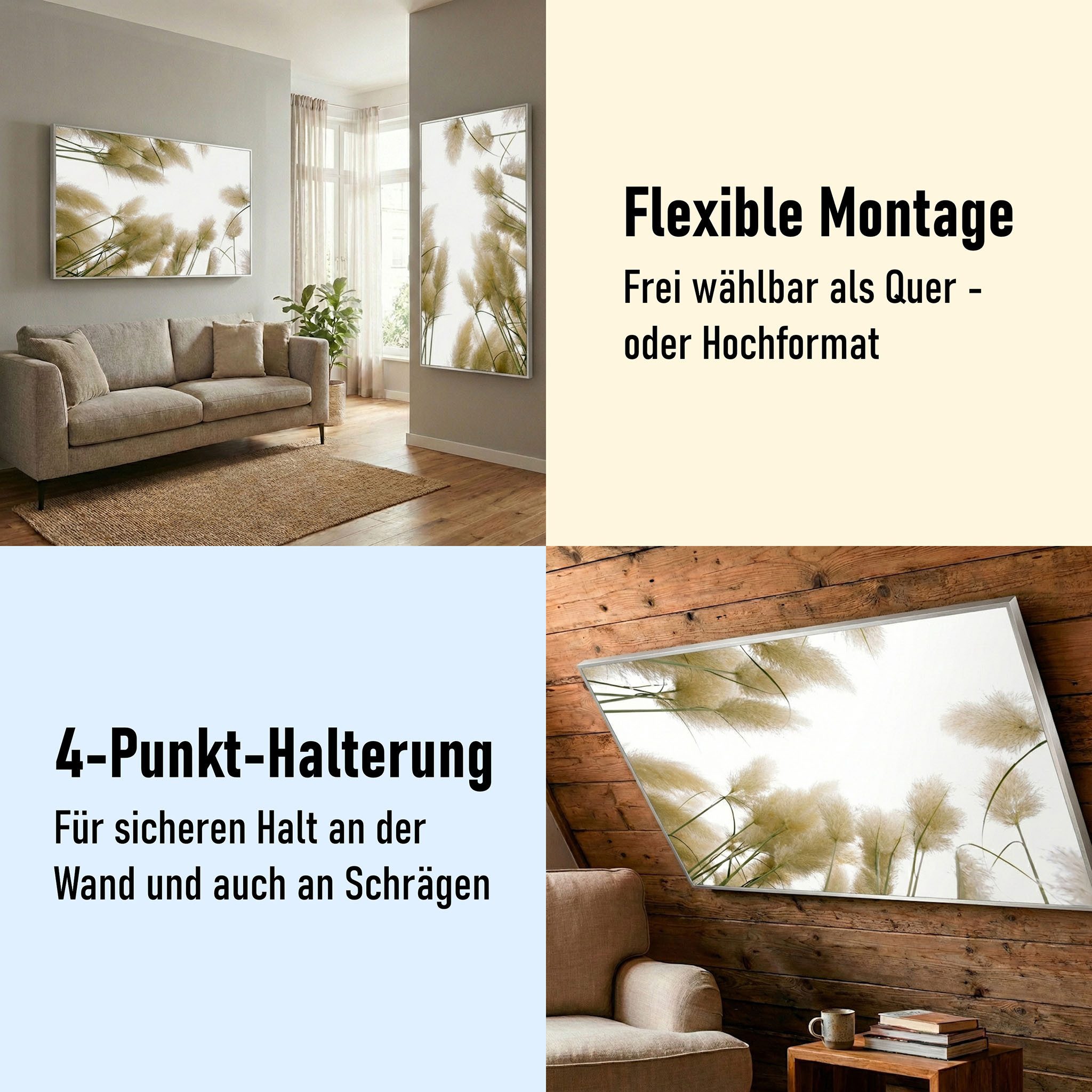 STEINFELD Heizsysteme Infrarotheizung Bild 1200W, 114x100cm, Made in Germany, 7 Jahre Garantie, mit Thermostat, Silber