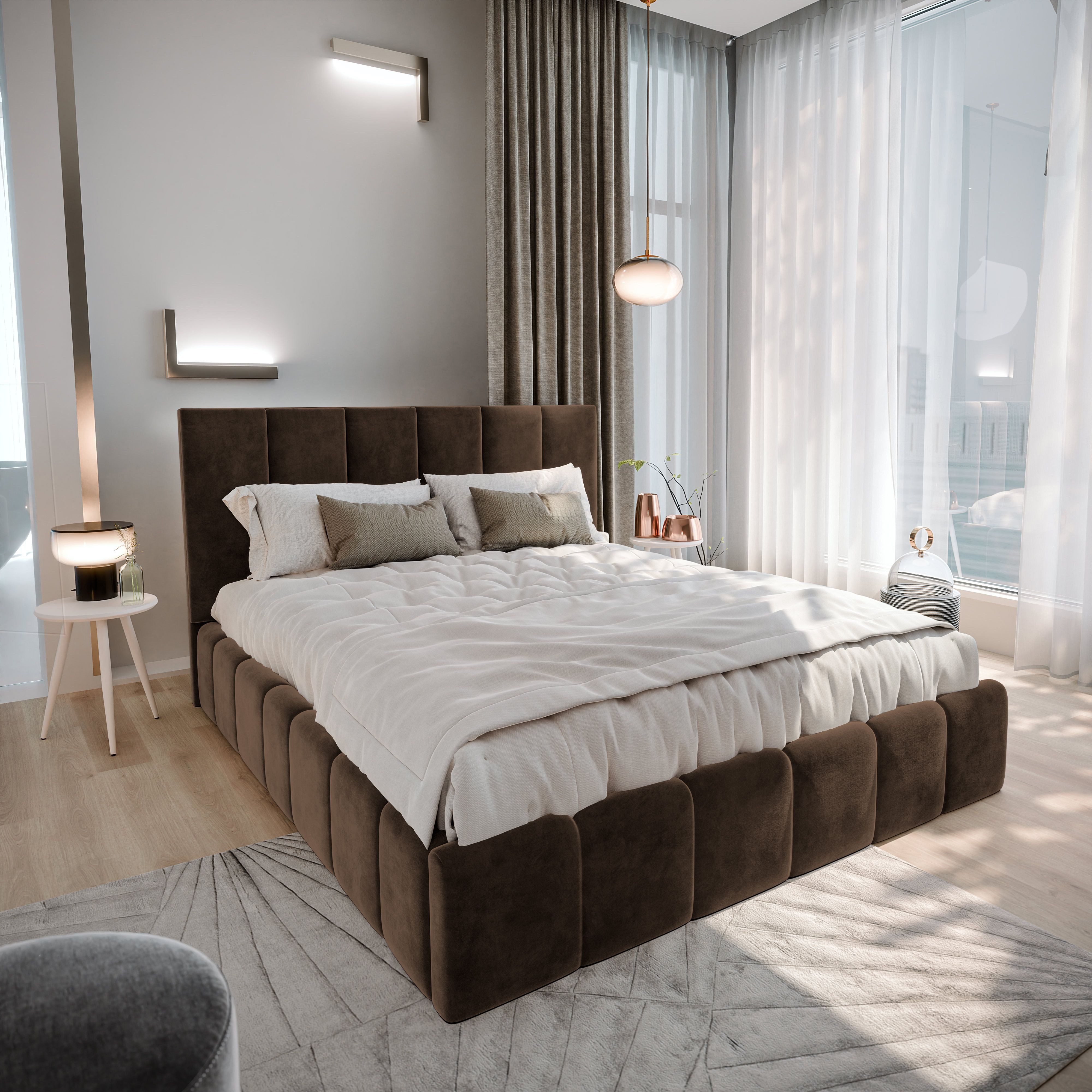 Masseno Polsterbett TARANTO 120x200 cm braun (mit Bettkasten und Lattenrost)