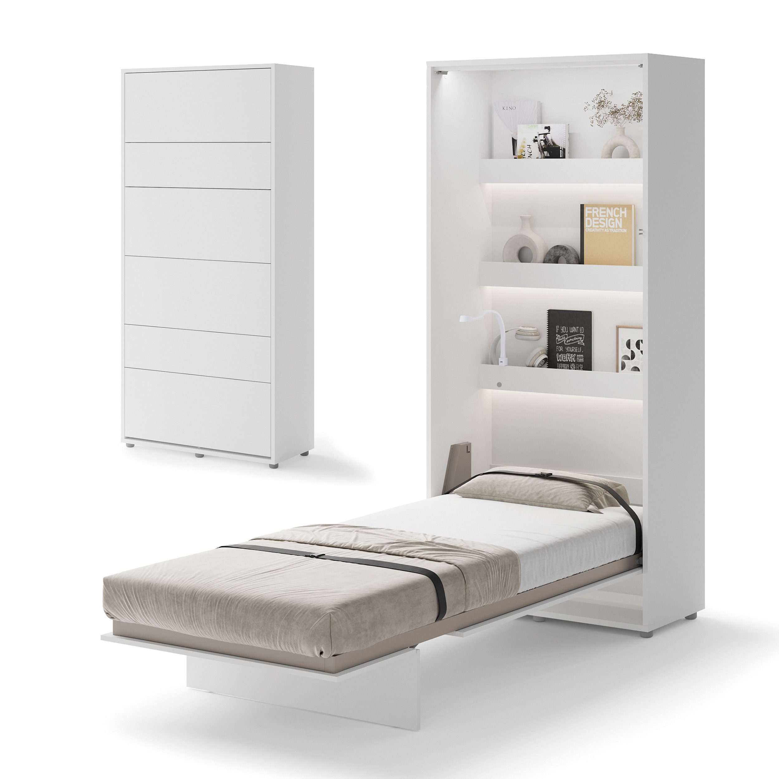 Friderik-EU Schrankbett Vertical Wandklappbett Lenart Bed Concept - inklusive Trageservice Vertikales Wandklappbett mit pneumatischer Hebehilfe, Soft-Close