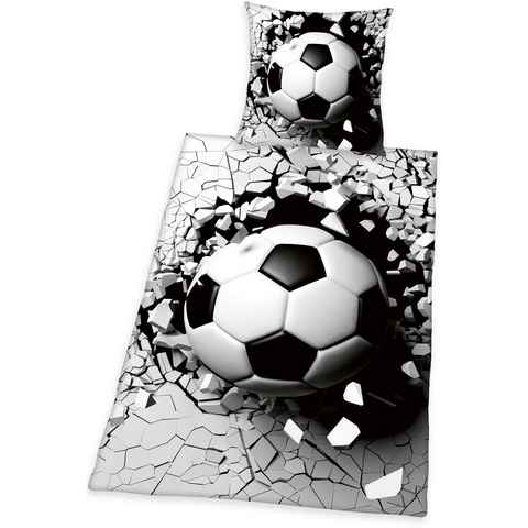 Bettwäsche Fussball 3D, Herding Young Collection, Renforcé, 2 teilig