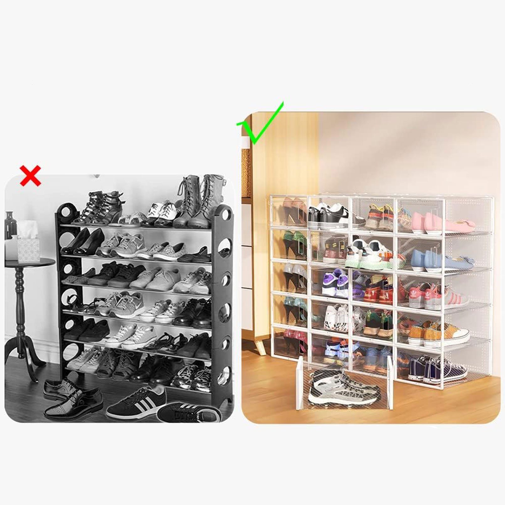 12 Stück Transparente Schuhboxen Mit Deckel – Stapelbar, Verriegelbar, 32x18x10 Cm