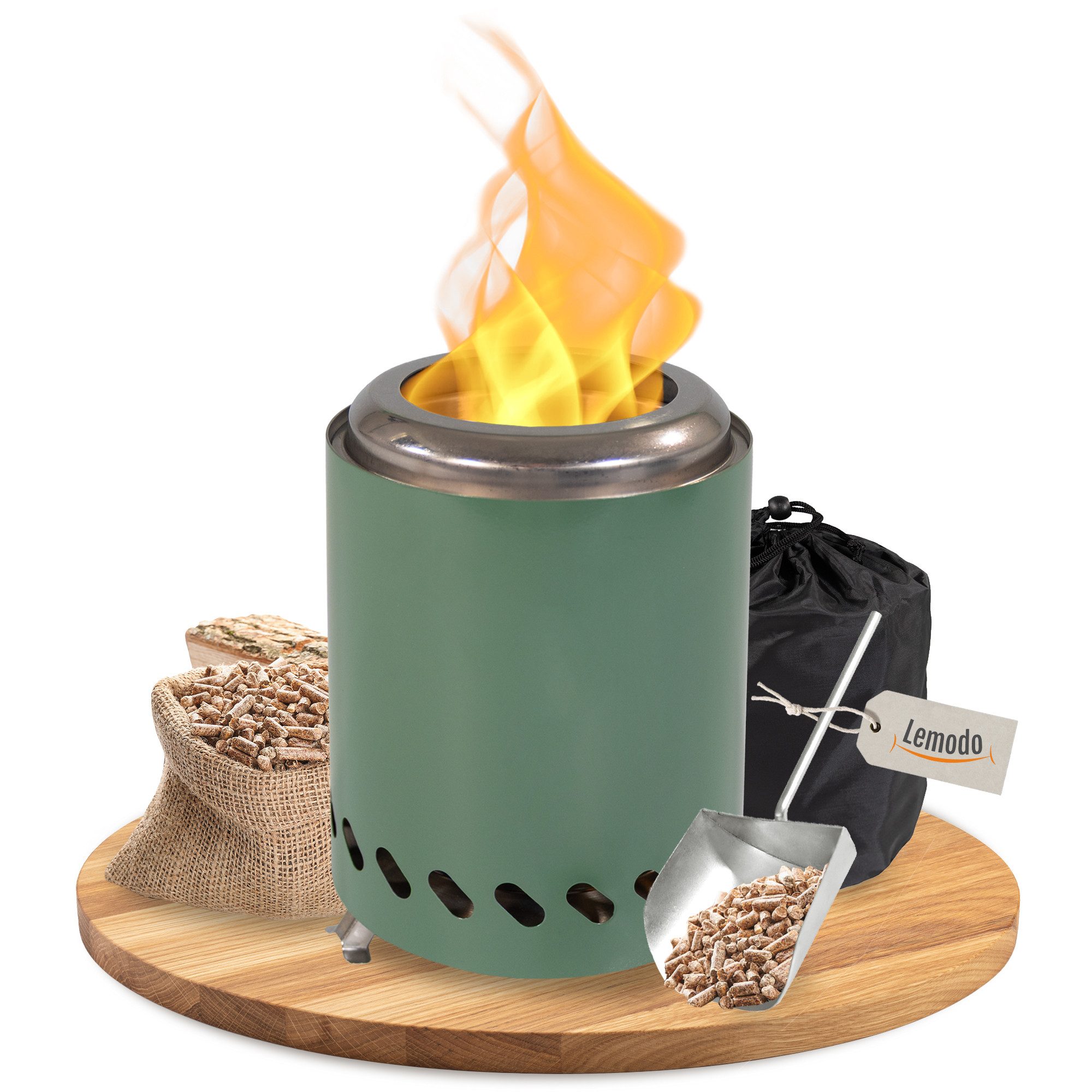 Lemodo Echtfeuer-Dekokamin rauchfreier Tischkamin mit Pellets