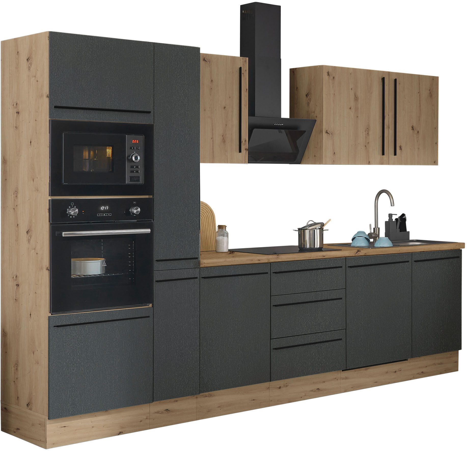 KOCHSTATION Küchenzeile Florida, Breite 310 cm, wahlweise mit E-Geräten,Softclose für Türen/Schubkästen