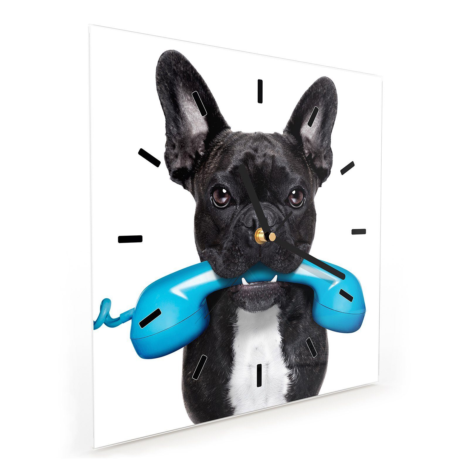 x Wanduhr Hund mit Wandkunst im Maul Kopfhörer Primedeco Glasuhr 30 cm Wanduhr 30 mit Größe Motiv