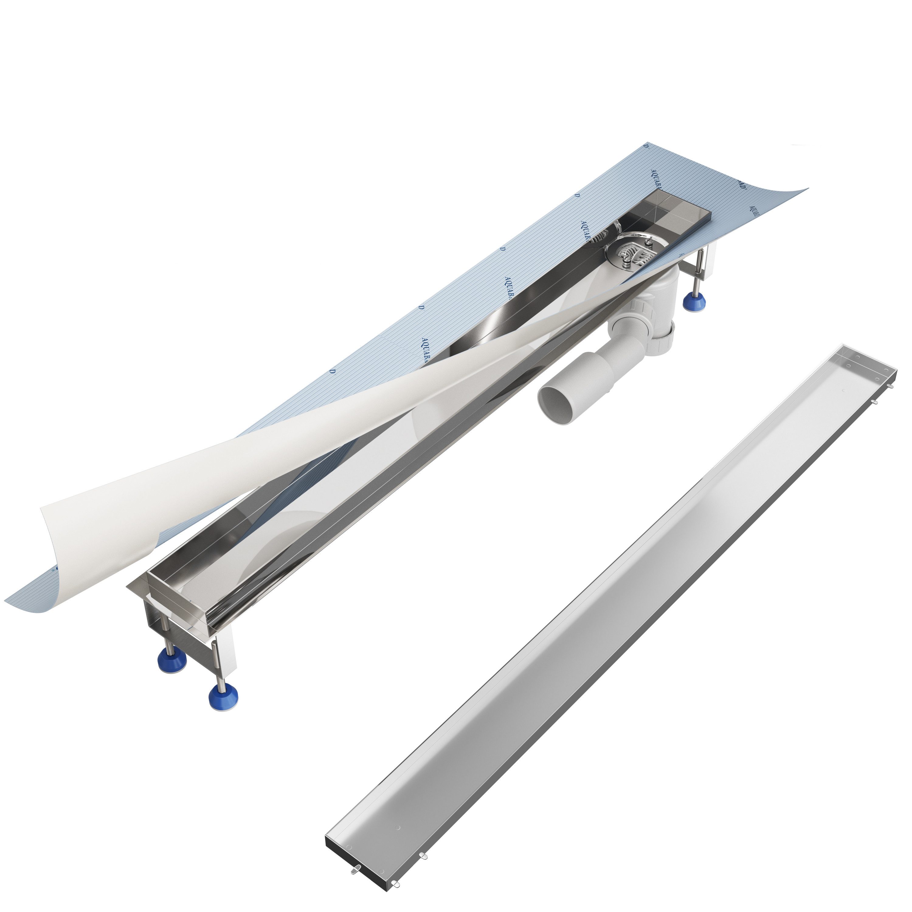 Aquabad® Duschrinne SDS Premium Edelstahl Duschablauf, Haarsieb, Viega-Siphon, Komplett-Set, Blende: Befliesbar