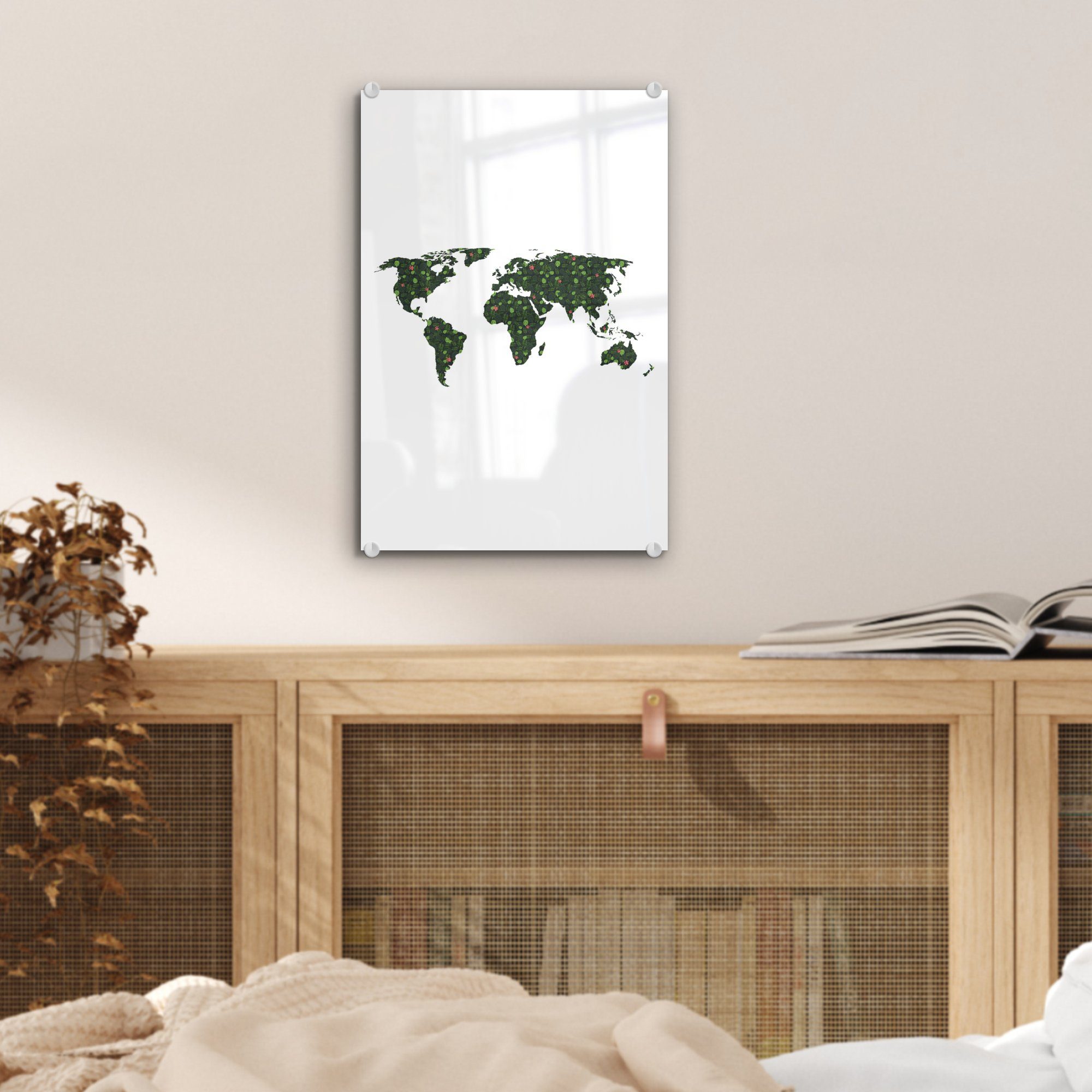 Foto Wandbild Pflanzen Acrylglasbild Glas - Weltkarte St), Wanddekoration - - Glasbilder auf - Bilder Tropisch, - Glas MuchoWow (1 auf